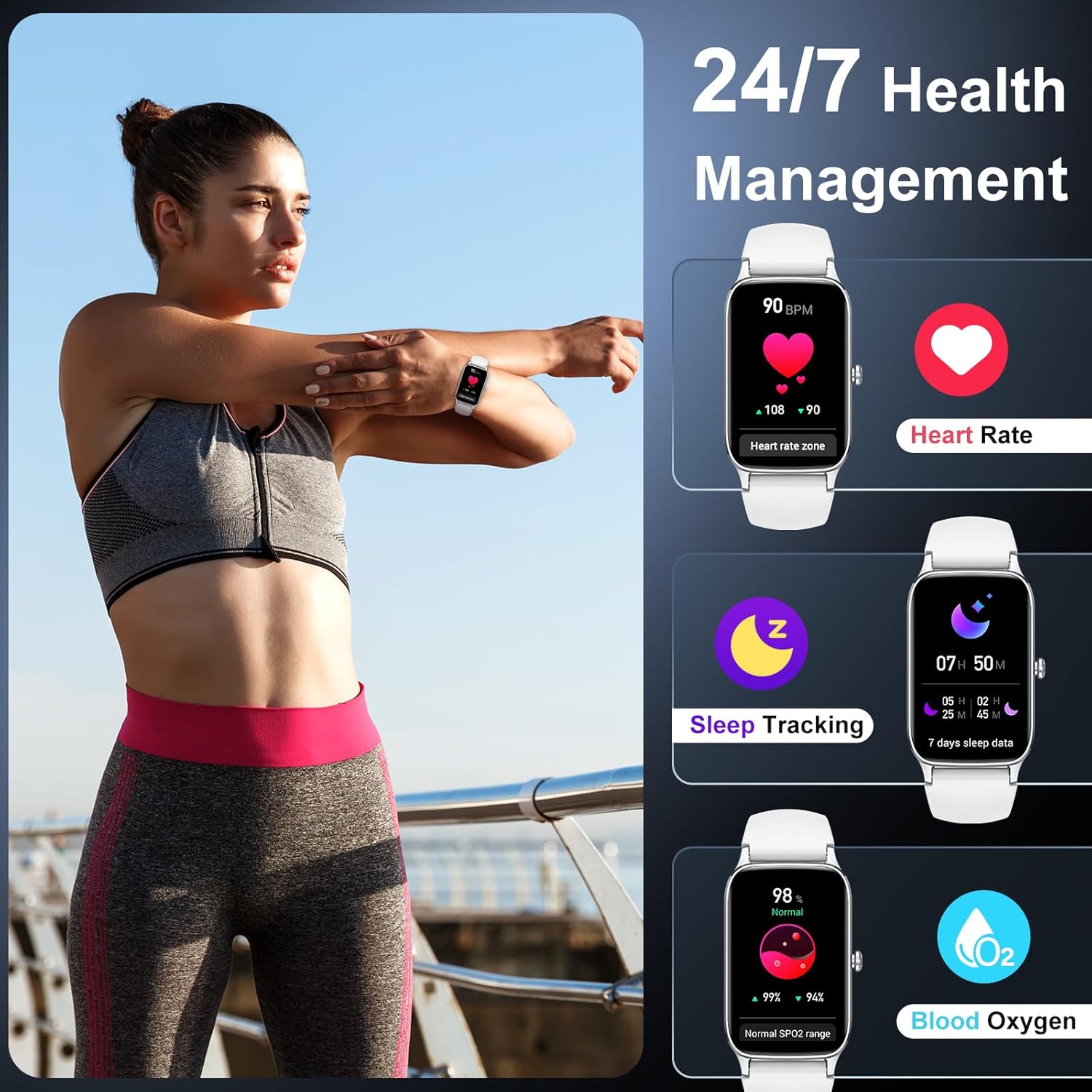Detalle 2 de Soudorv Smart Watch for Men and Women: 1.57" HD Fitness Tracker with Calls, 110+ Sports Modes and IP68