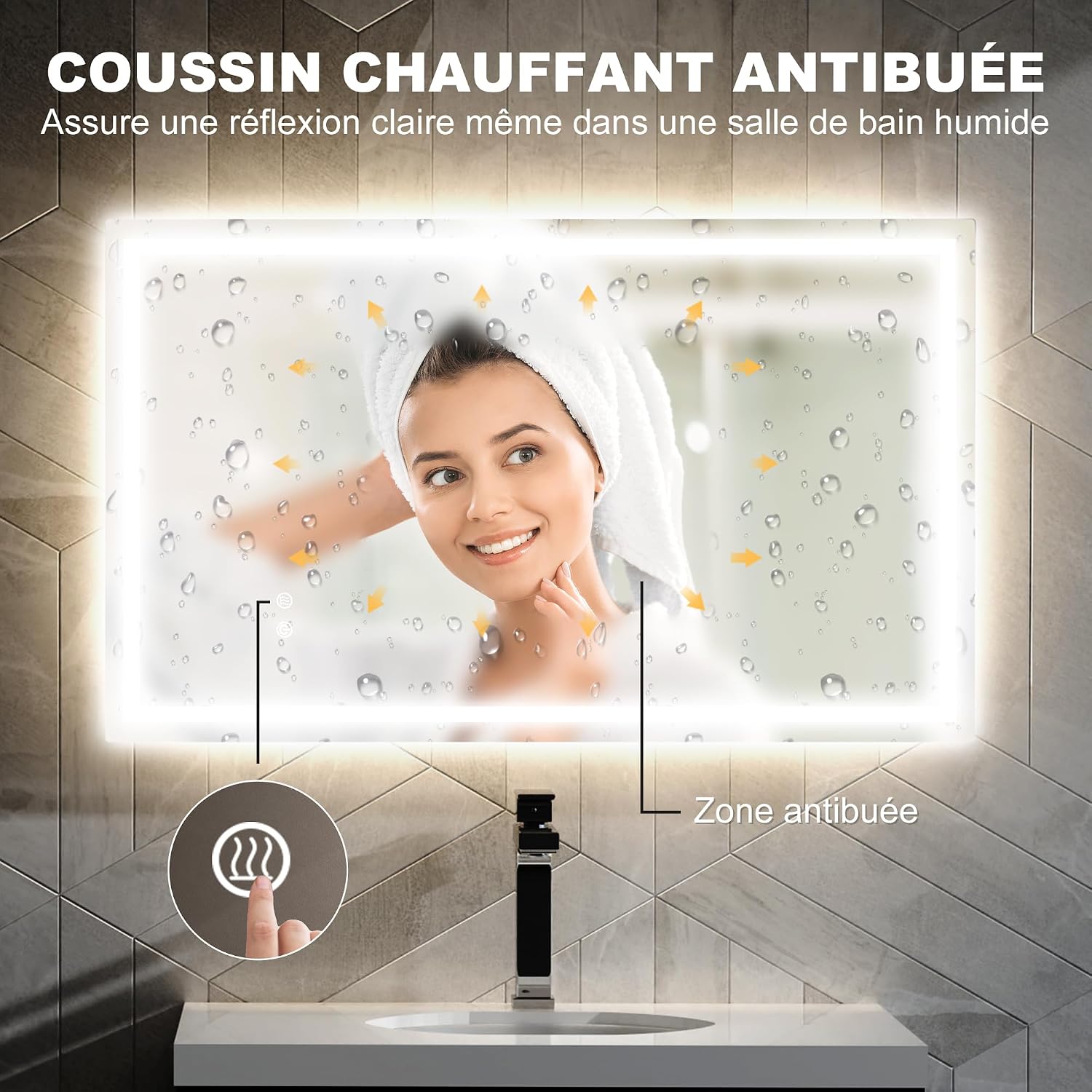 Thumbnail 3 de HOMCOM Miroir LED 100 x 60 cm