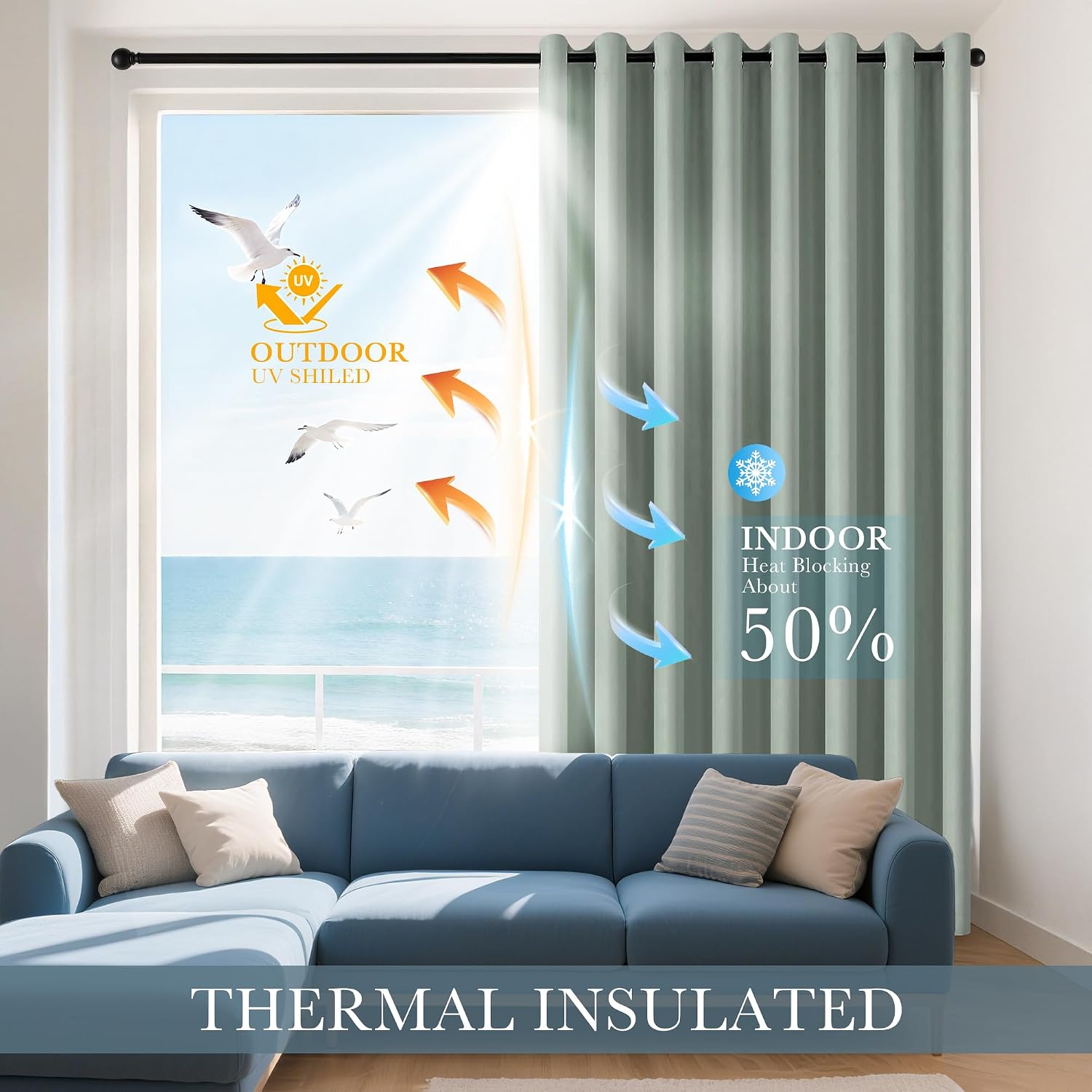 Detalle de PONY DANCE 2 Sage Green Blackout Kitchen Curtains, 42 x 45 Inches, Set of 2