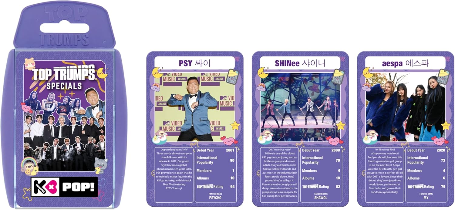 Thumbnail 1 de Top Trumps K-Pop Card Game (Play with BTS, Seventeen, NJZ, PSY and Jessi) – Educational Card Duel for Ages 6+
