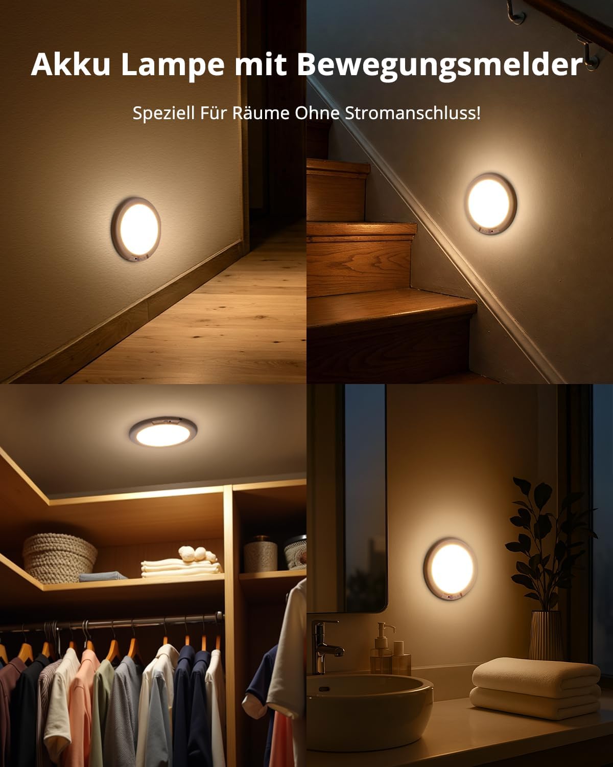 Thumbnail 4 de Combuh Akku-Lampe mit Bewegungsmelder – kabellose Deckenlampe für Garage, Keller oder Flur