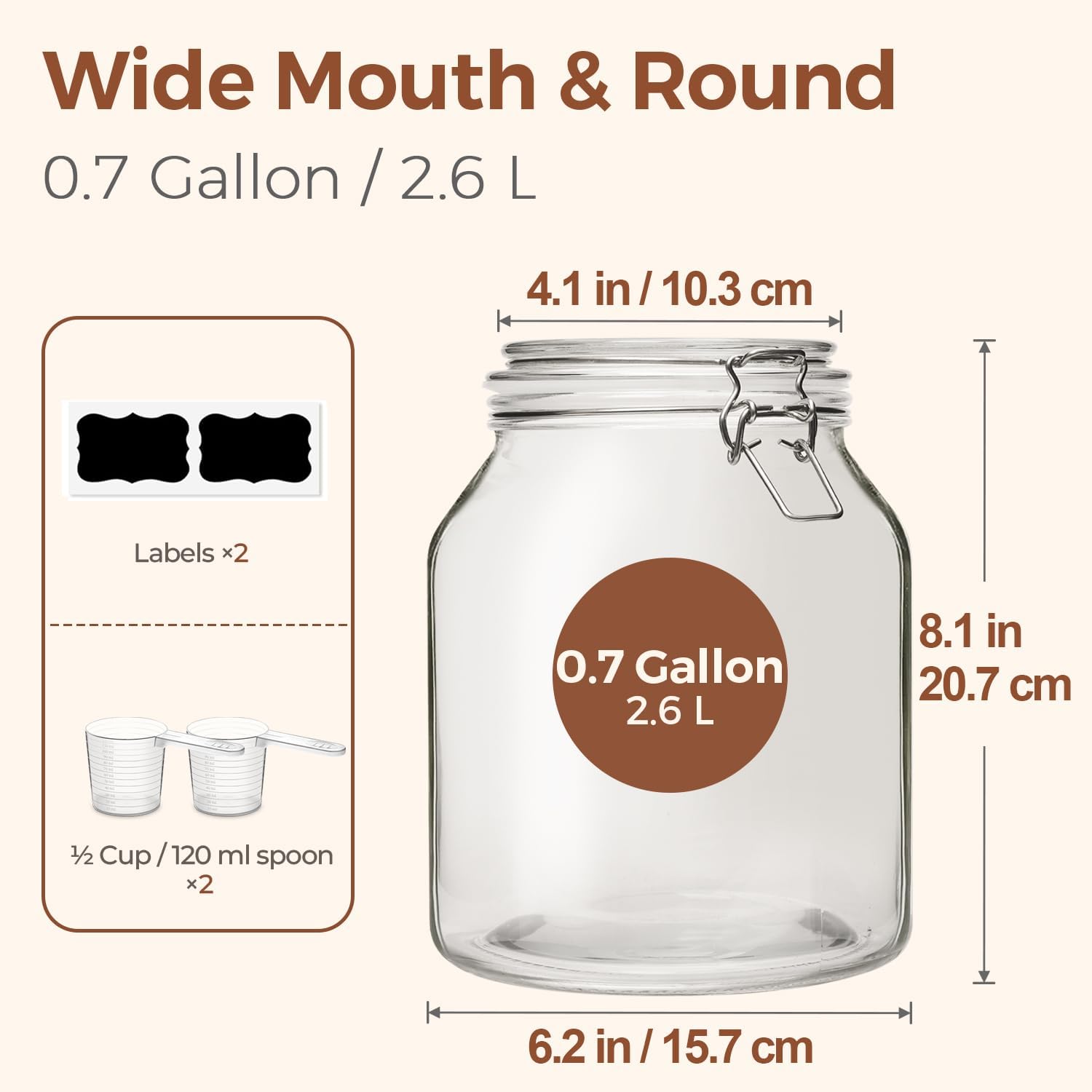 Detalle de ComSaf Glass Mason Jars 0.7 Gallon 🥫