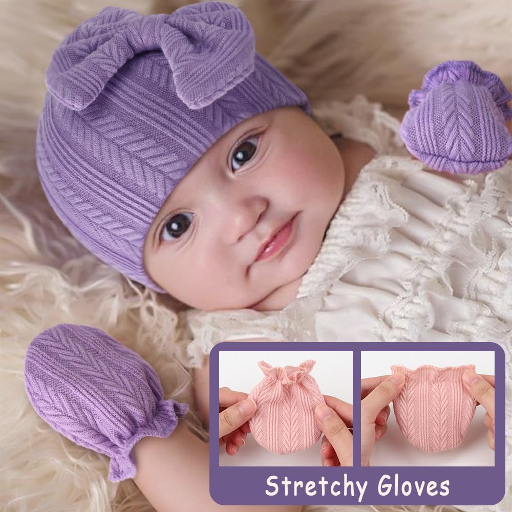 Thumbnail 2 de DRESHOW newborn hat & mittens set (cotton), bow style for 0–6 months
