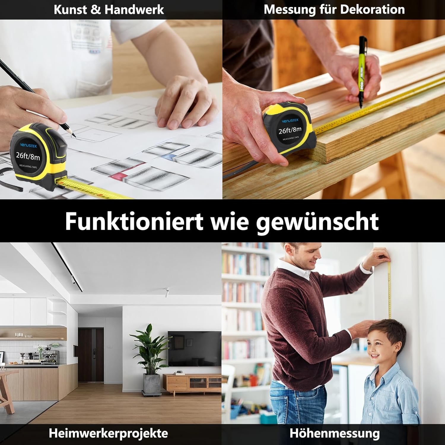 Thumbnail 6 de VENUSTEK Maßband 8 m – Profi Bandmaß mit Gürtelclip, Feststeller & doppelter Skala (mm/Zoll)