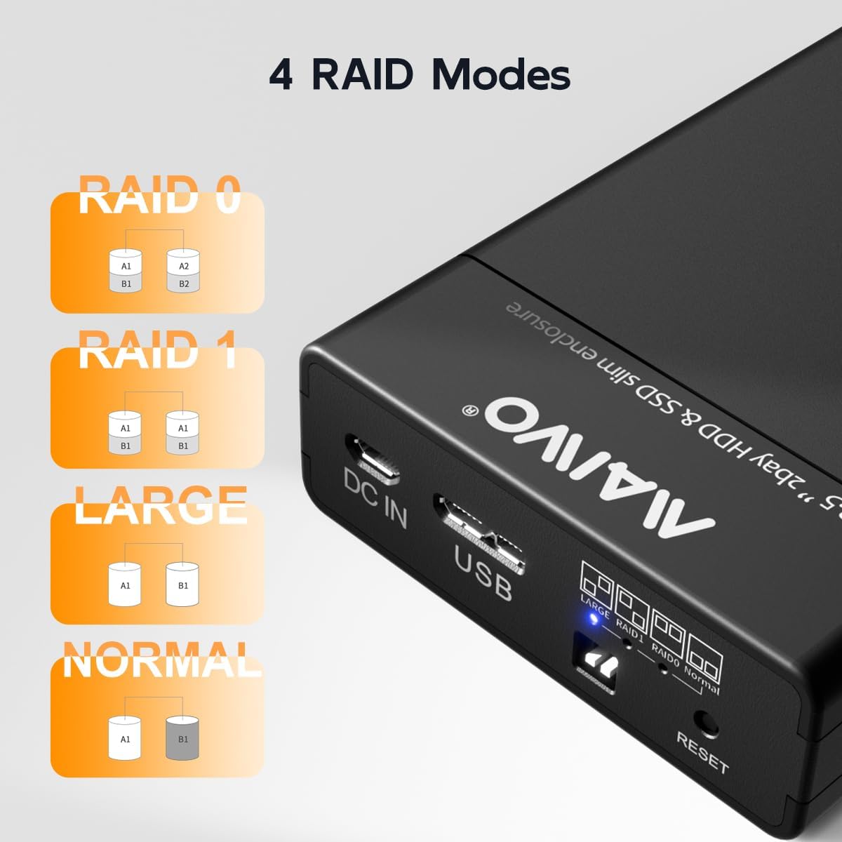 Detalle 2 de MAIWO デュアルベイHDD/SSDケース 2.5インチSATA対応・4種のRAIDモード・USB 3.0