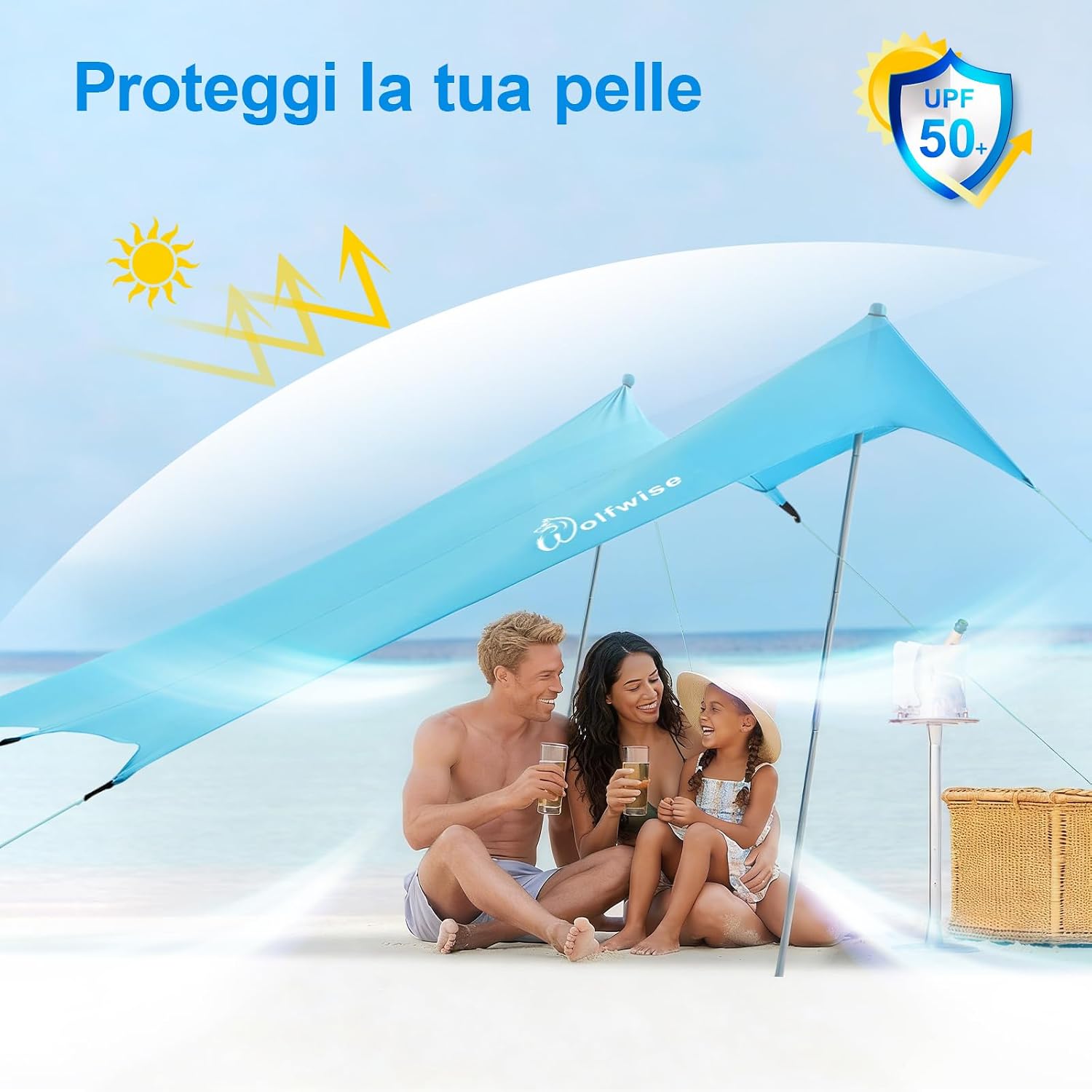 Detalle 2 de WolfWise Tenda da Spiaggia 3x3 m con Protezione UPF50+ e ancoraggio sabbia