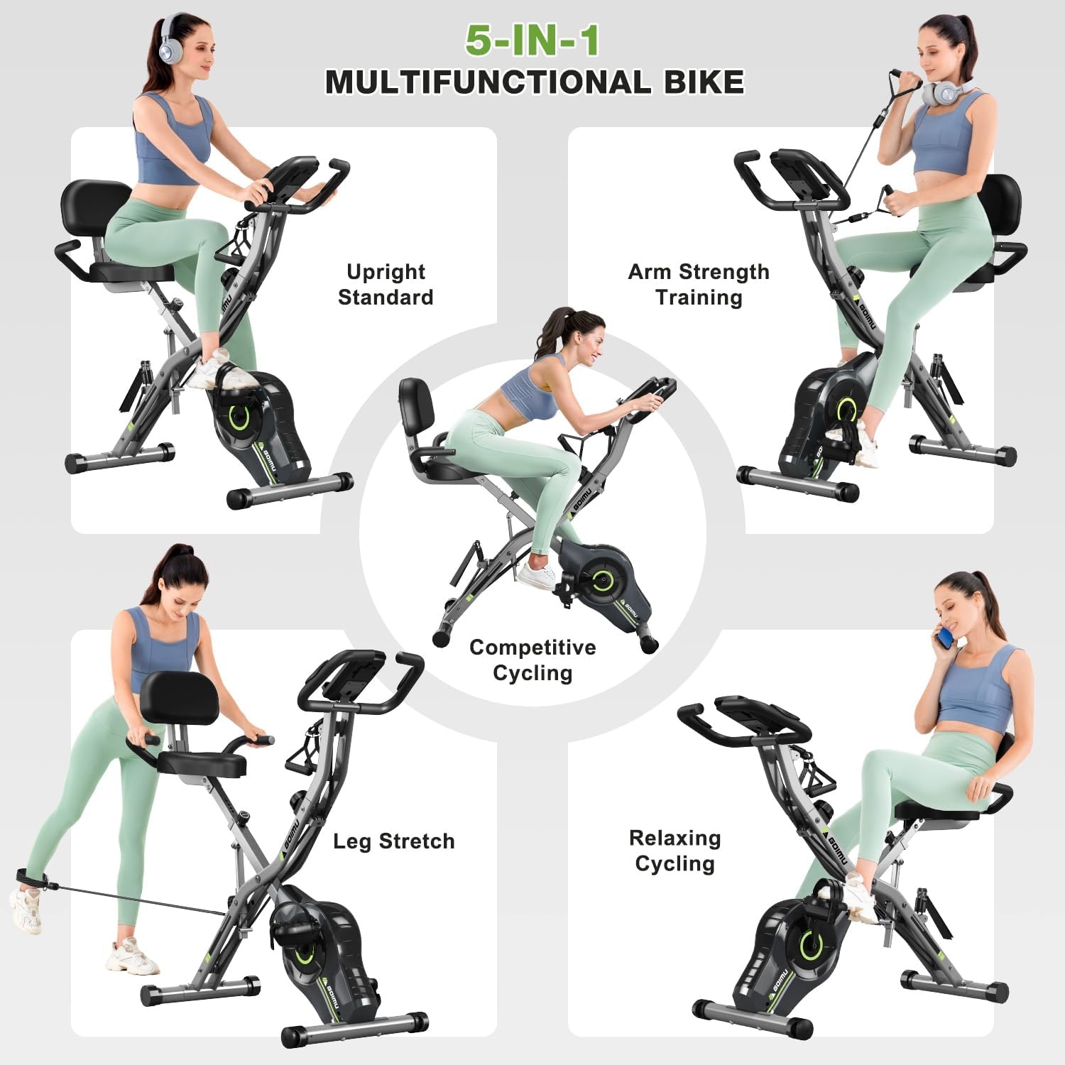 Detalle 2 de Goimu G0605 5-in-1 Foldable Exercise Bike, 16-Level Magnetic Resistance