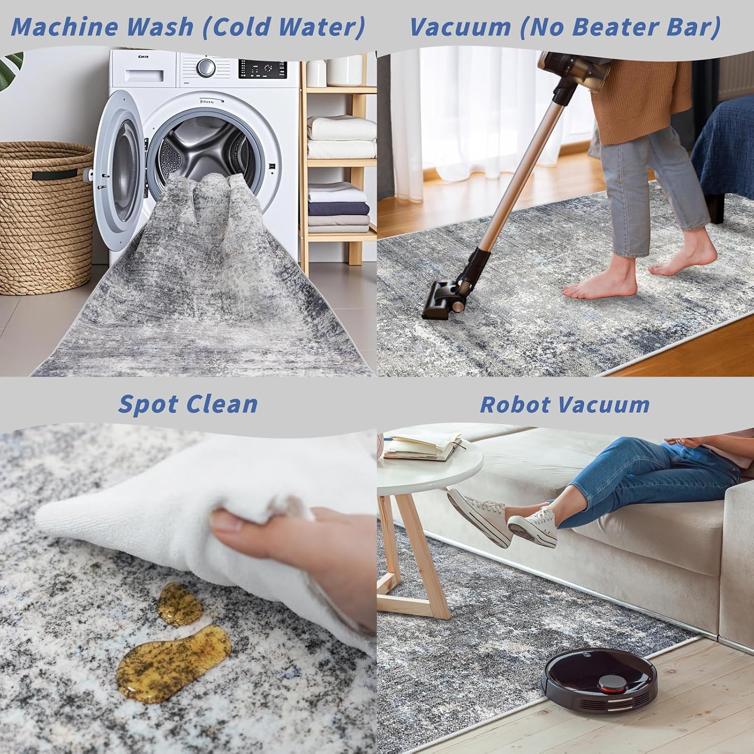 Thumbnail 5 de Kitchen Rug Set 3 Piece (Blue Grey) – Washable Non Slip Runner and Mat Set for Entryway, Bathroom, Hallway