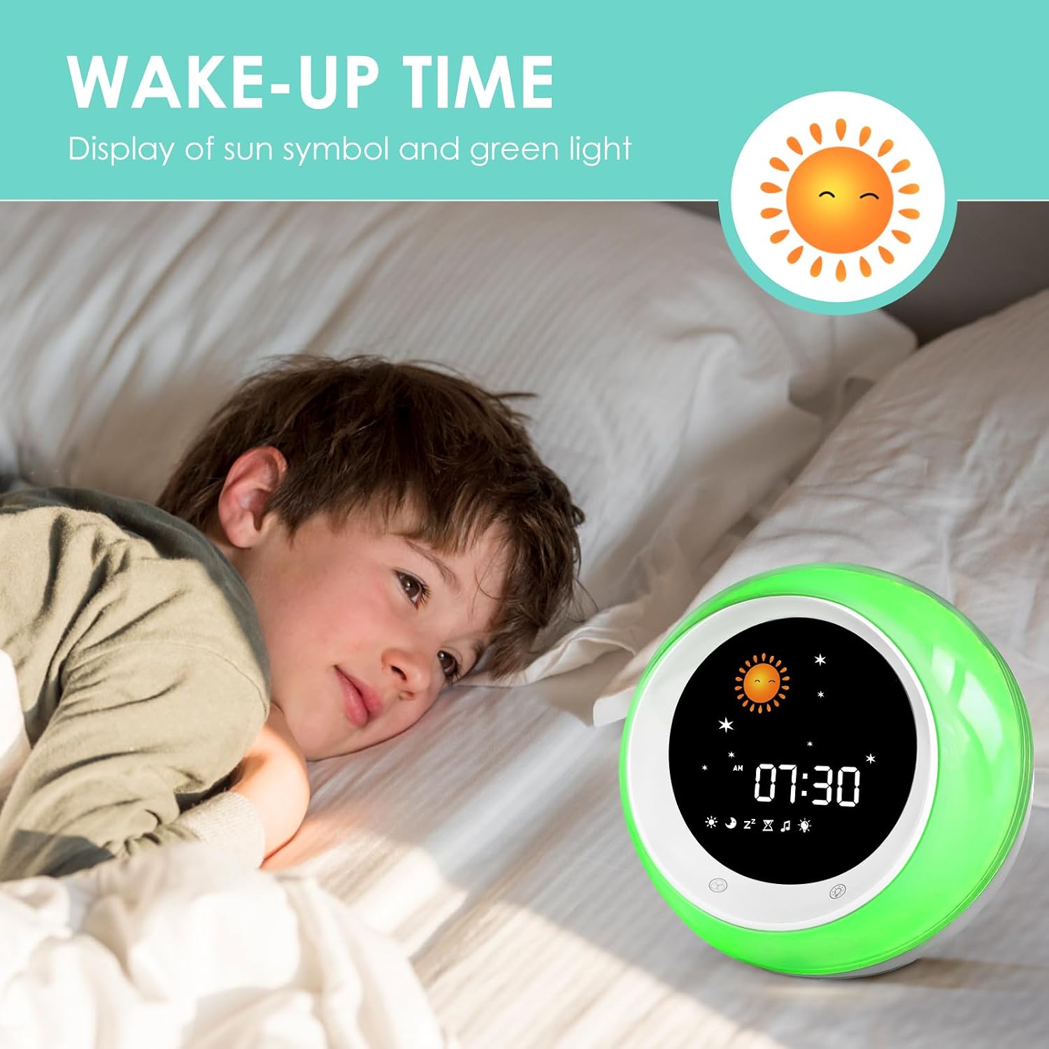 Detalle 2 de FiveHome Toddler Alarm Clock with Sun & Moon (OK to Wake) for Kids’ Sleep Training