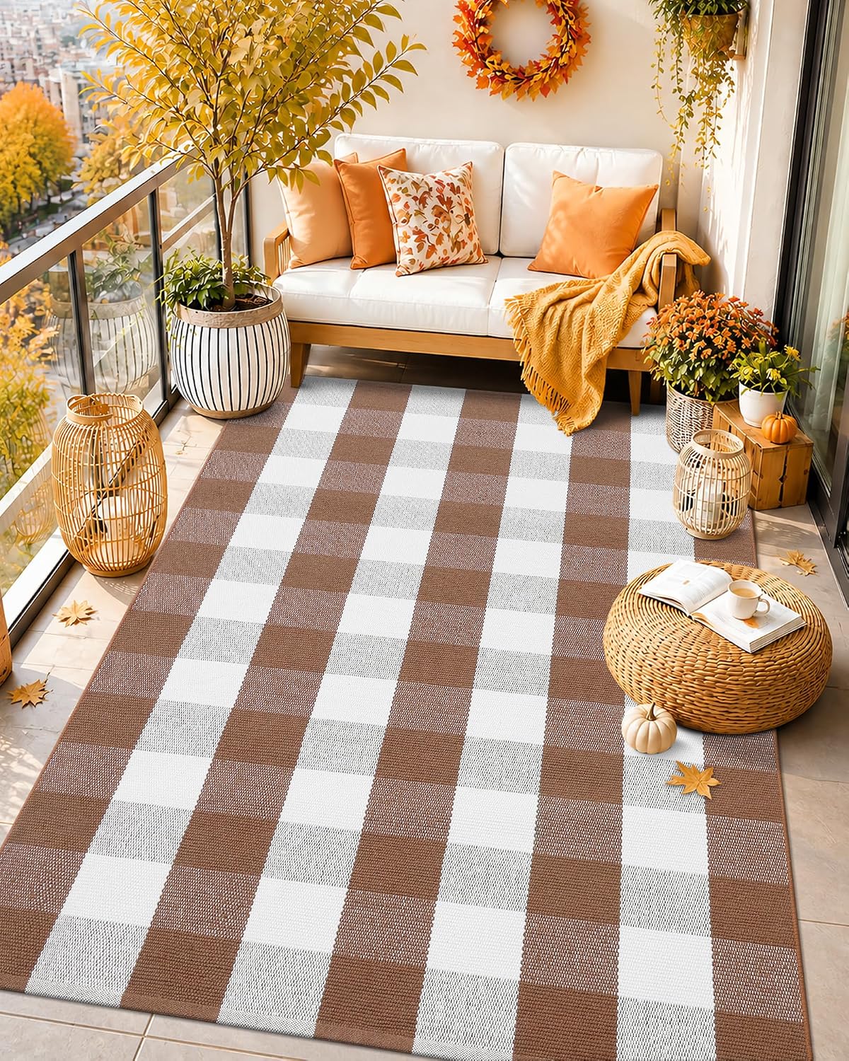 Detalle de Arotive AROTIVE-YSMD0 Buffalo Plaid Rug, 3' x 5', Coffee and White