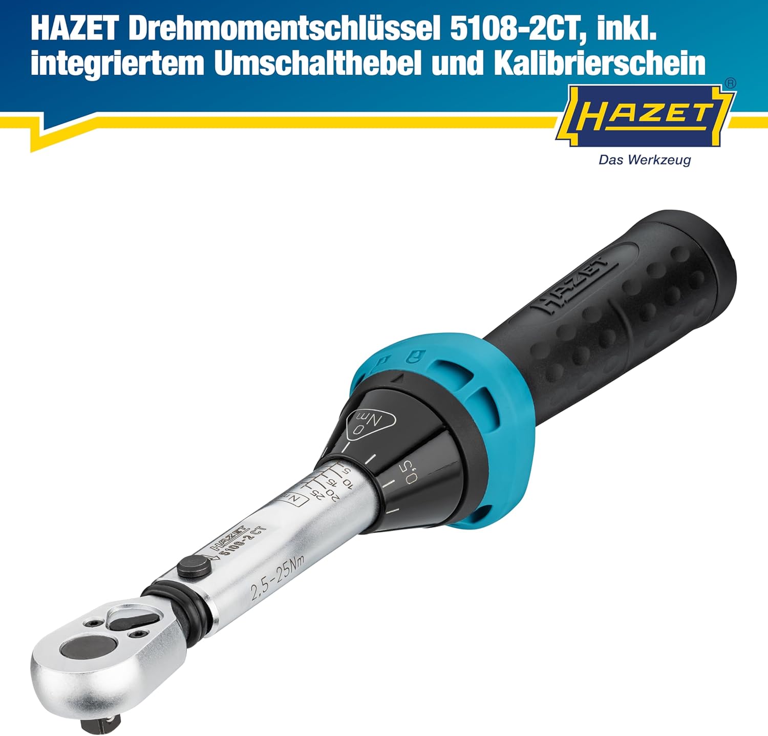 Detalle 2 de Hazet Drehmomentschlüssel 5108-2CT für Fahrräder – präzises 2,5–25 Nm Setzen mit 1/4 Zoll Abtrieb