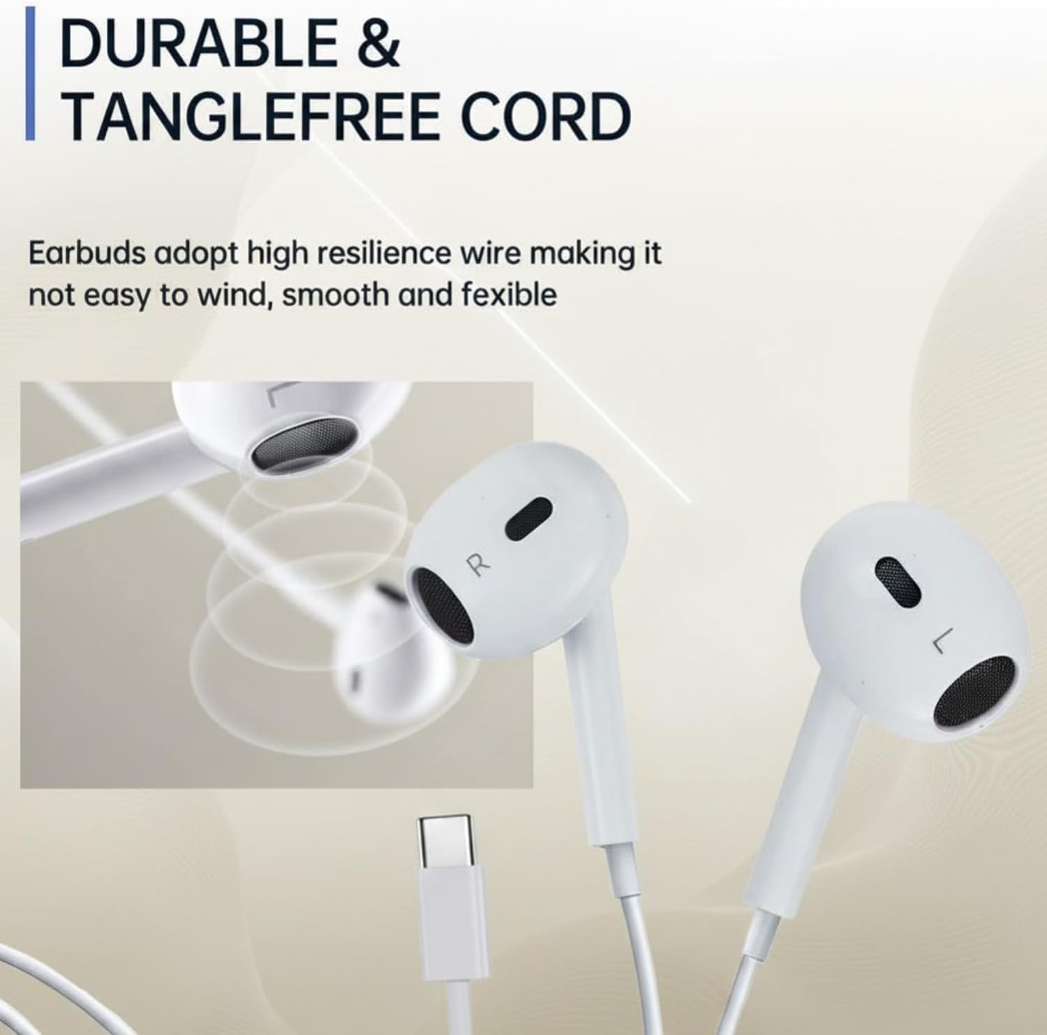 Detalle 2 de ZENBEL 2 Pack USB-C Earbuds: In-Ear Wired Headphones for iPhone 15/16/17 (USBC) with Mic & Volume Control