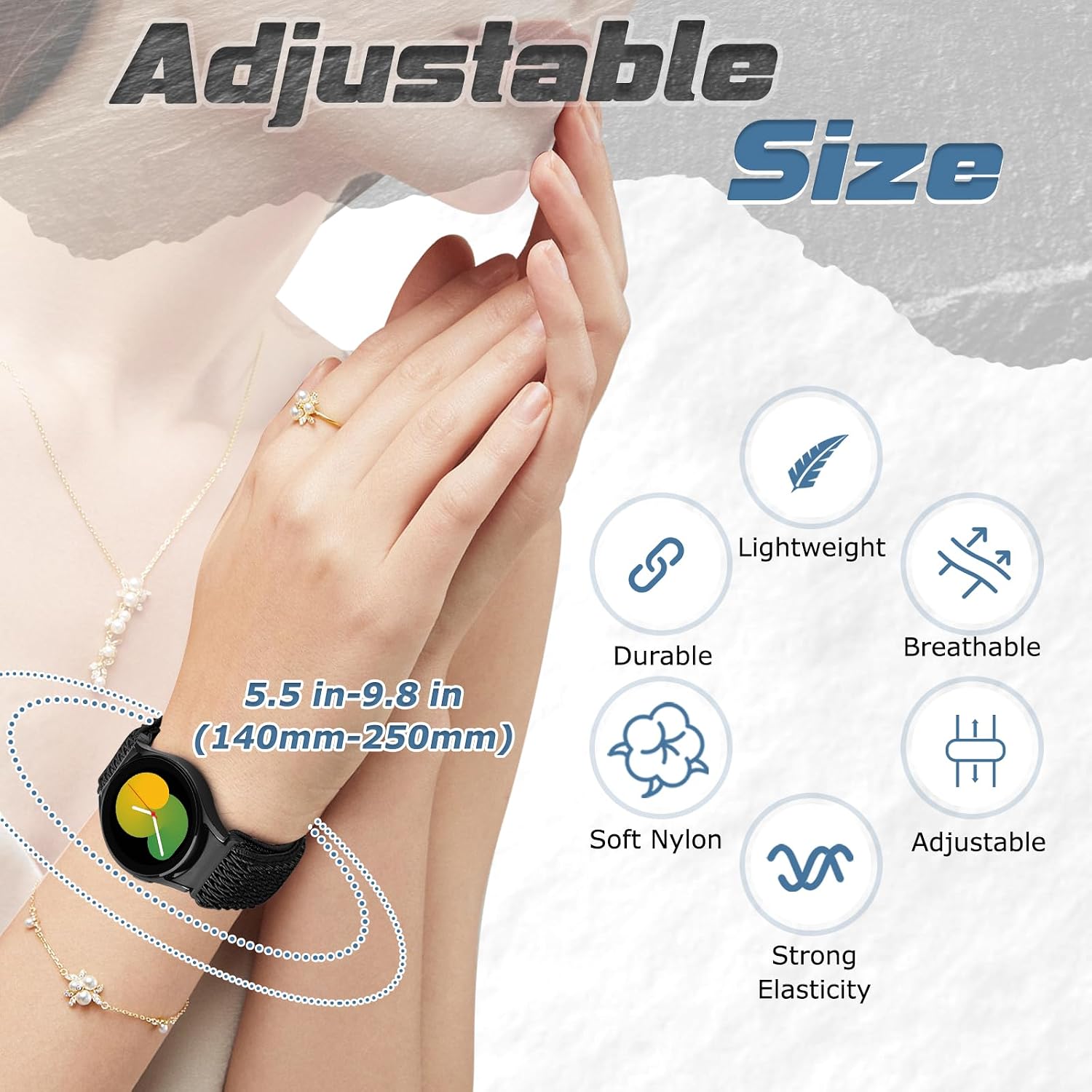 Detalle de Yunshare stretch nylon solo loop elastic watch straps for Samsung Galaxy Watch (40–47mm compatible models)