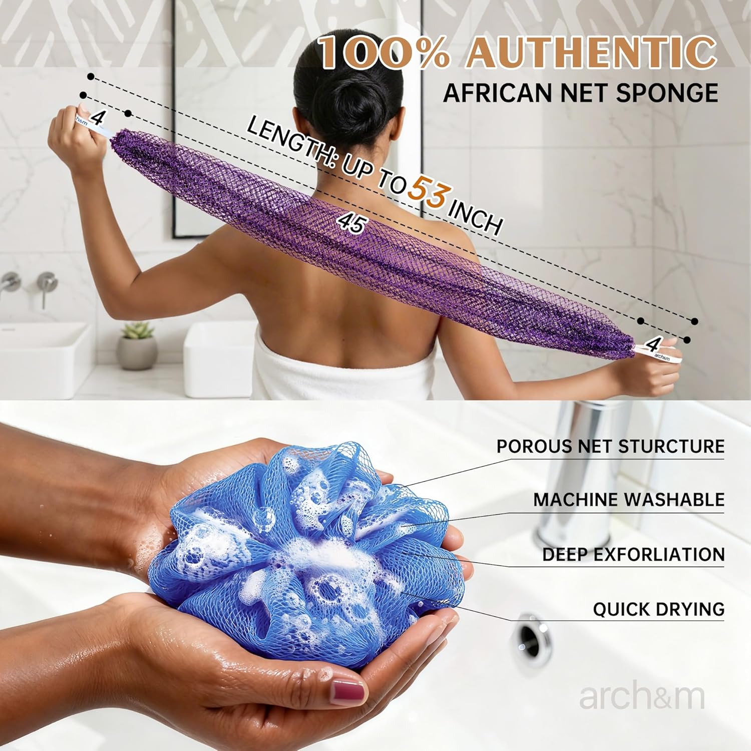Detalle 2 de ARCH&M African Net Sponge Exfoliator Purple + Pink