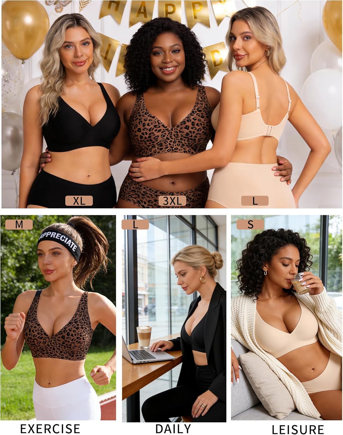 Detalle de HOWIN Jelly Bras Women’s Deep V Wireless Push Up T-Shirt Bra (Seamless, No Underwire)