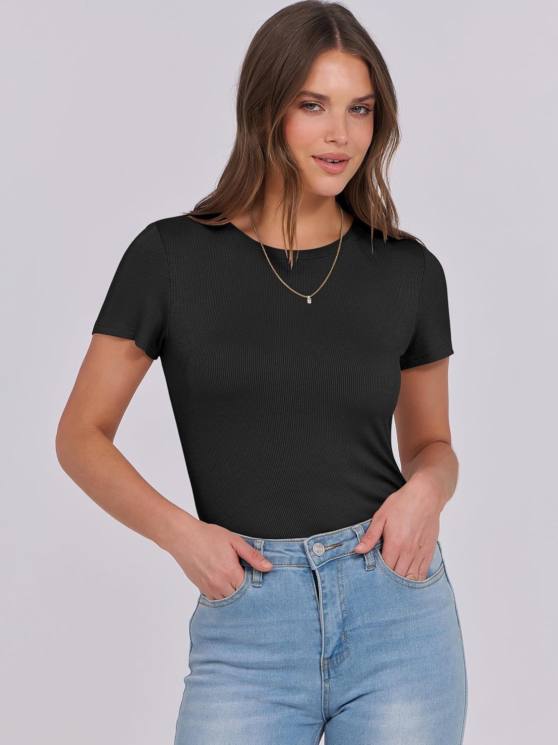 Thumbnail 1 de DUOEASE Damen T-Shirt Slim Fit – Rundhals, Sommer-Oberteil aus Rippen-Viscose-Mischung