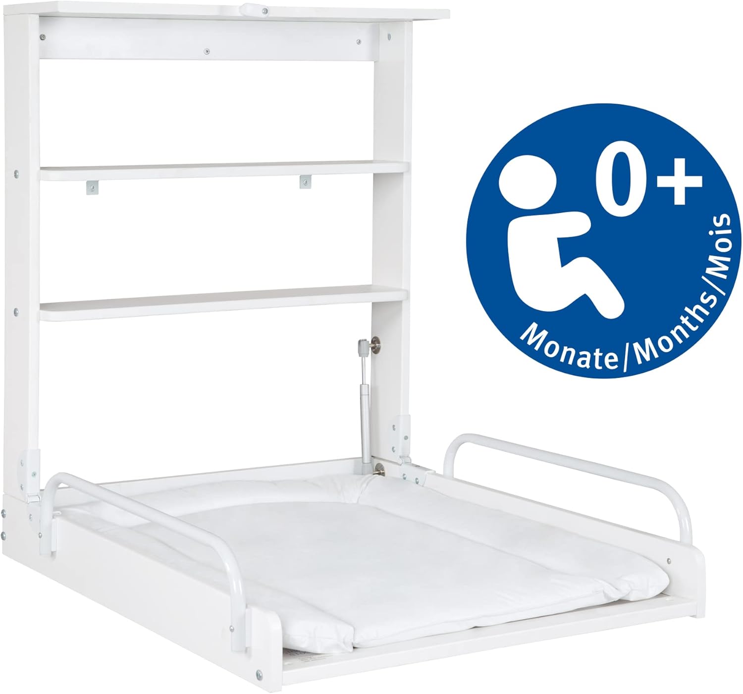 Thumbnail 6 de roba Table à Langer Murale Pliante en Bois Laqué Blanc avec Matelas de Change – 2 Étagères, 15 kg