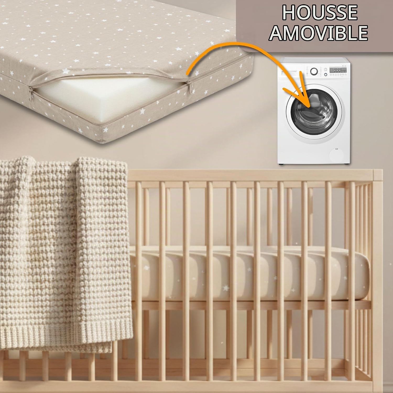 Detalle 1 de Totsy Baby babymatras 60 x 120 cm van schuim met ademende, wasbare hoes