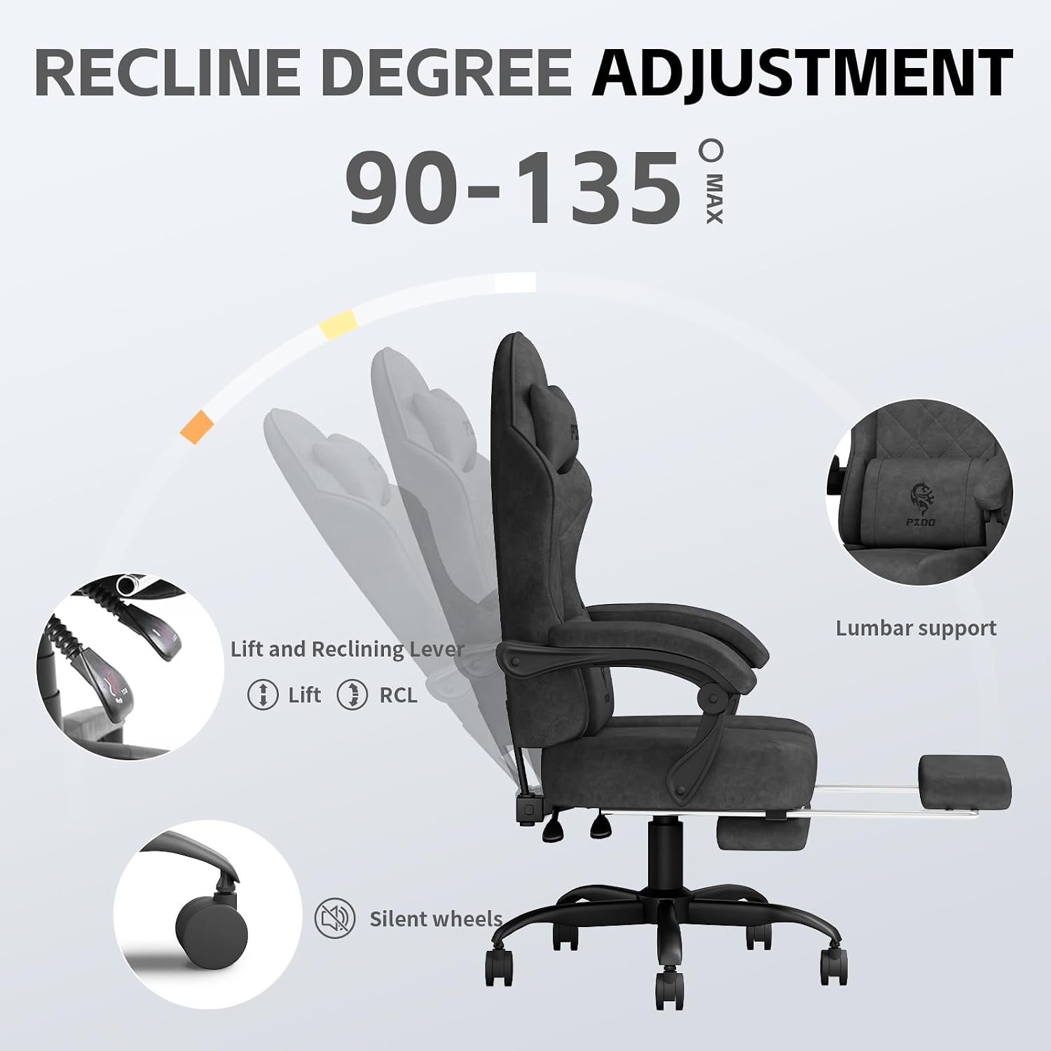 Detalle 2 de PZDO gaming chair 350LBS footrest