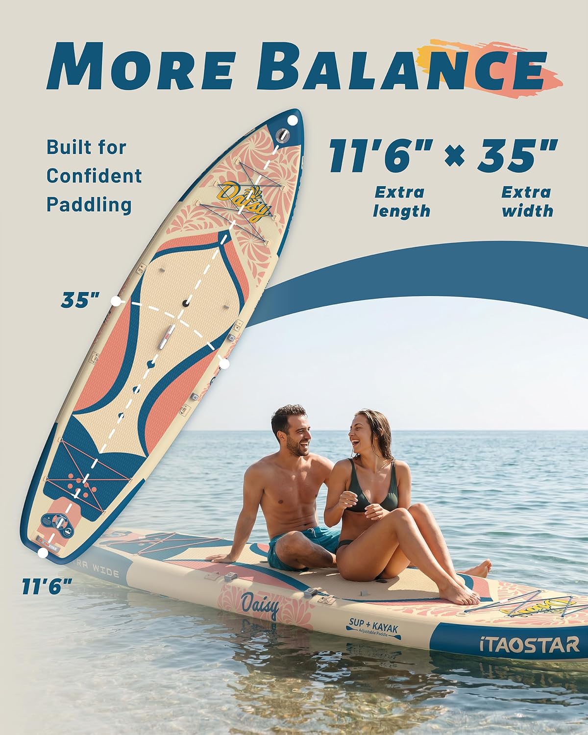 Detalle de iTAOSTAR Daisy 11'6” Extra Wide Paddle Board with Seat: All-in-One SUP for Family Fun and Stability