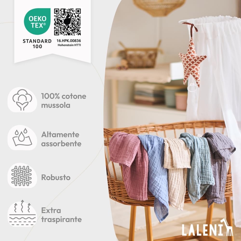 Thumbnail 3 de Laleni Mussole Neonato 70x70 cm, set da 10 asciugamani in cotone morbidissimo (verde)