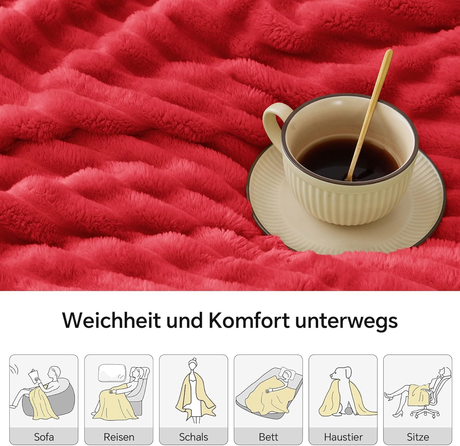 Detalle de BEDELITE Kuscheldecke 220x240 Rot