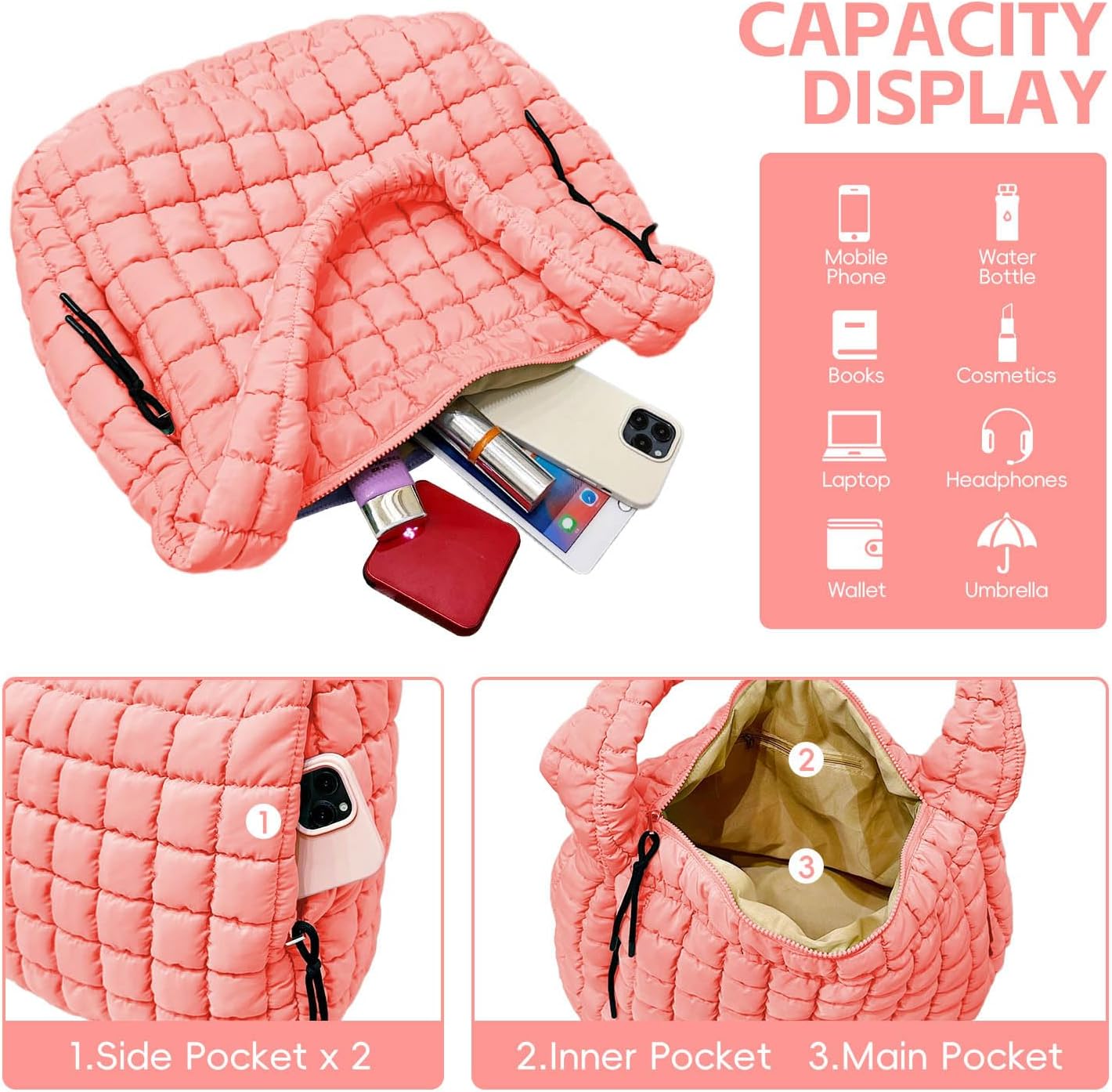 Detalle 2 de Bagtopia Puffer Tote Bag, Large Quilted Puffer Bag – A practical, lightweight day-to-day tote