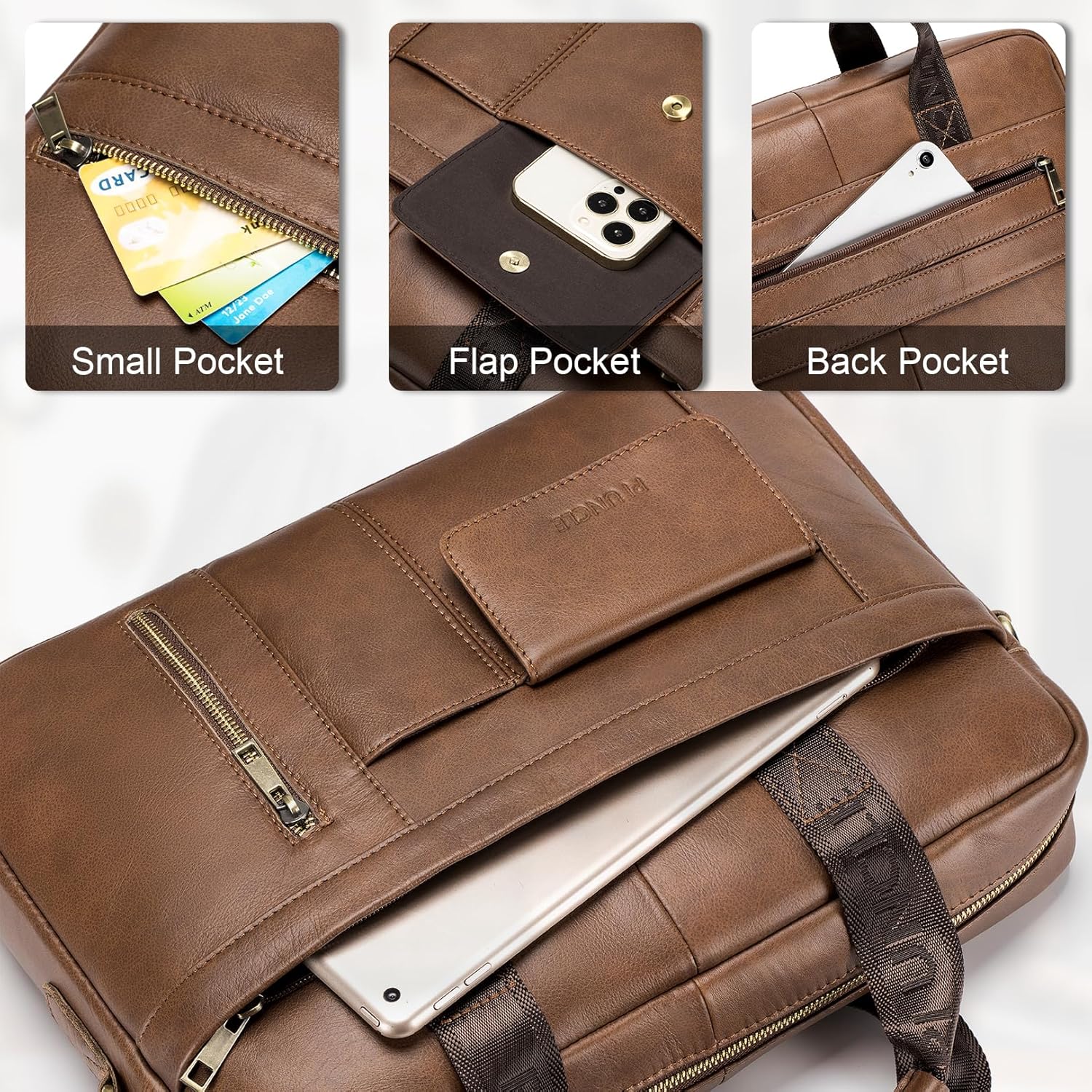 Thumbnail 5 de BAGZY 14 Pollici Ventiquattrore in pelle genuina da uomo per PC fino a 14