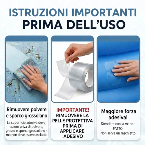 Detalle de ATG Ripara piscina sott’acqua – nastro sigillante trasparente 10×150 cm, sigilla perdite senza svuotare