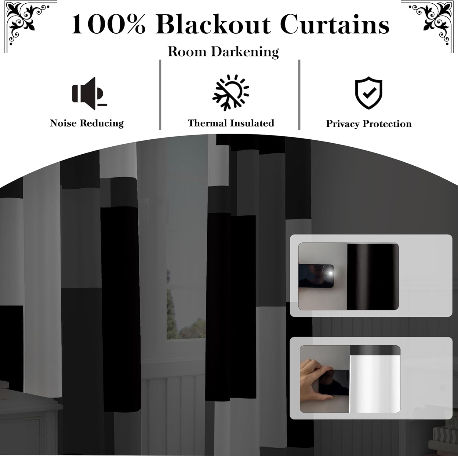 Thumbnail 2 de Tyrot Black Grey 100% Blackout Curtains 84in