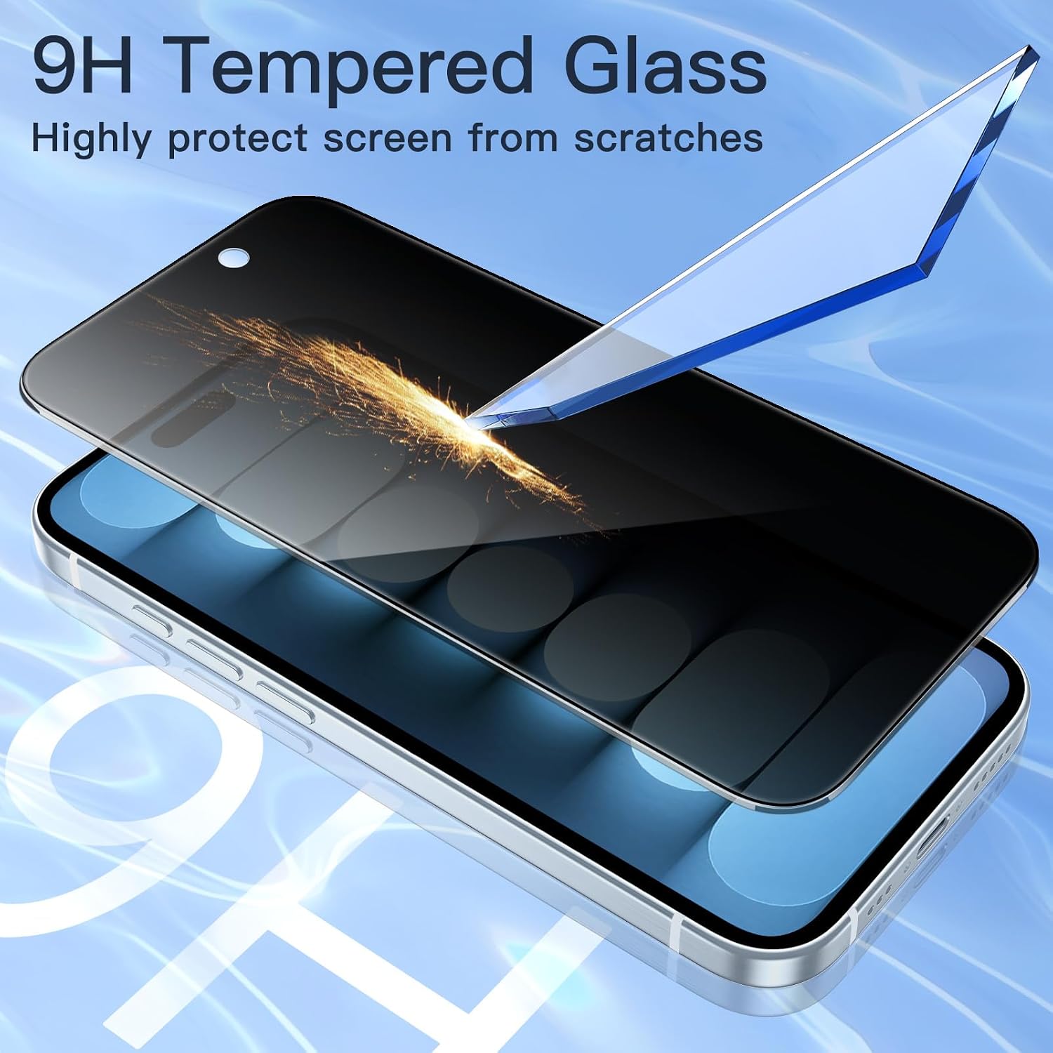 Detalle 2 de JETech 1265- Privacy Screen Protector for iPhone 15 Plus, 9H Glass, 2-Pack