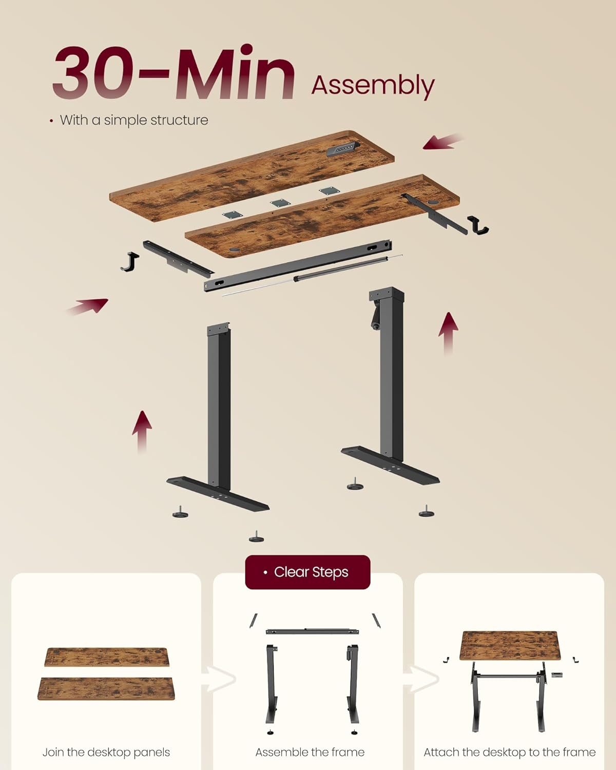 Thumbnail 6 de VASAGLE Electric Standing Desk LSD310KD01 (100 x 60 cm) in Rustic Brown