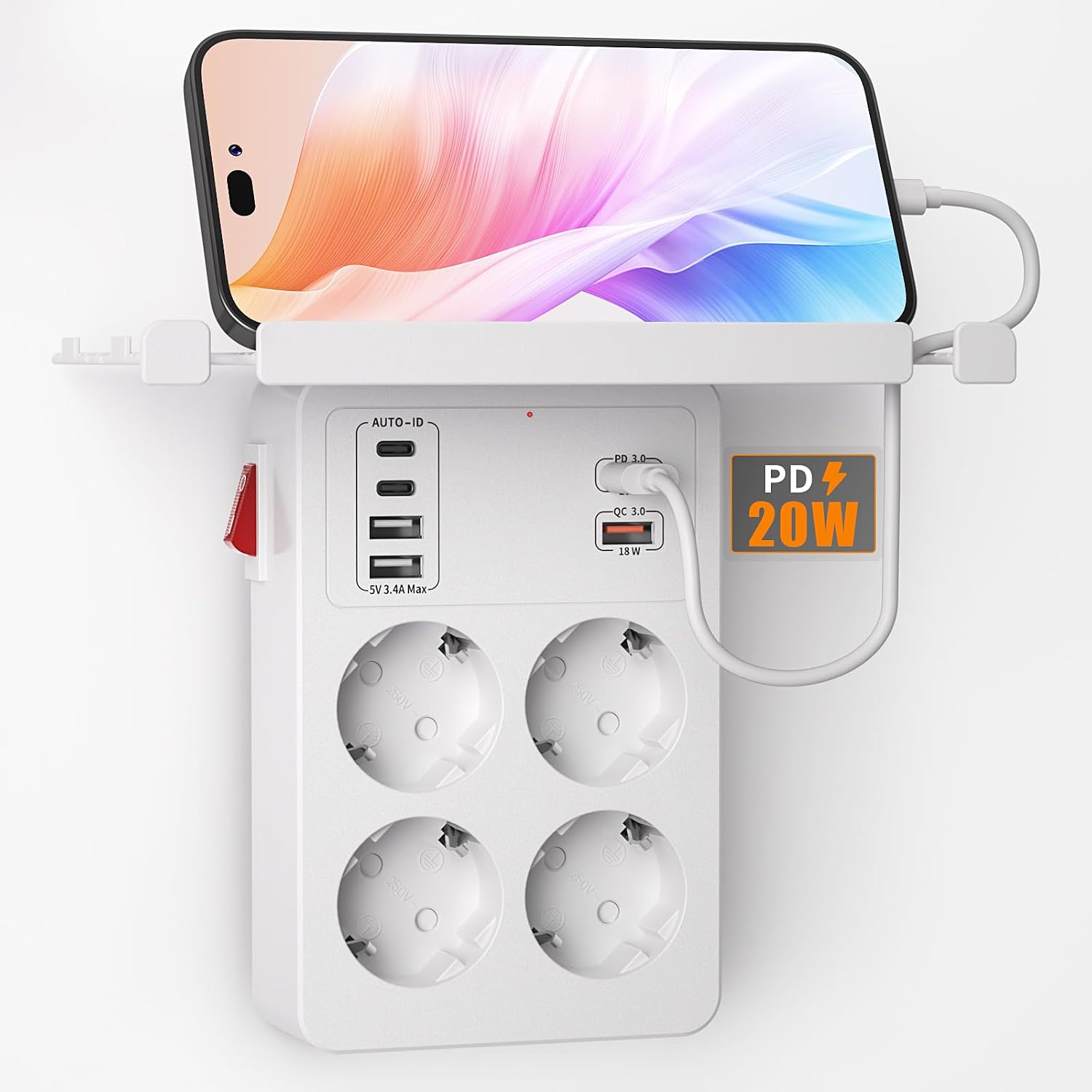 Detalle de PD20W Multipresa 4 prese 6 USB con ripiano