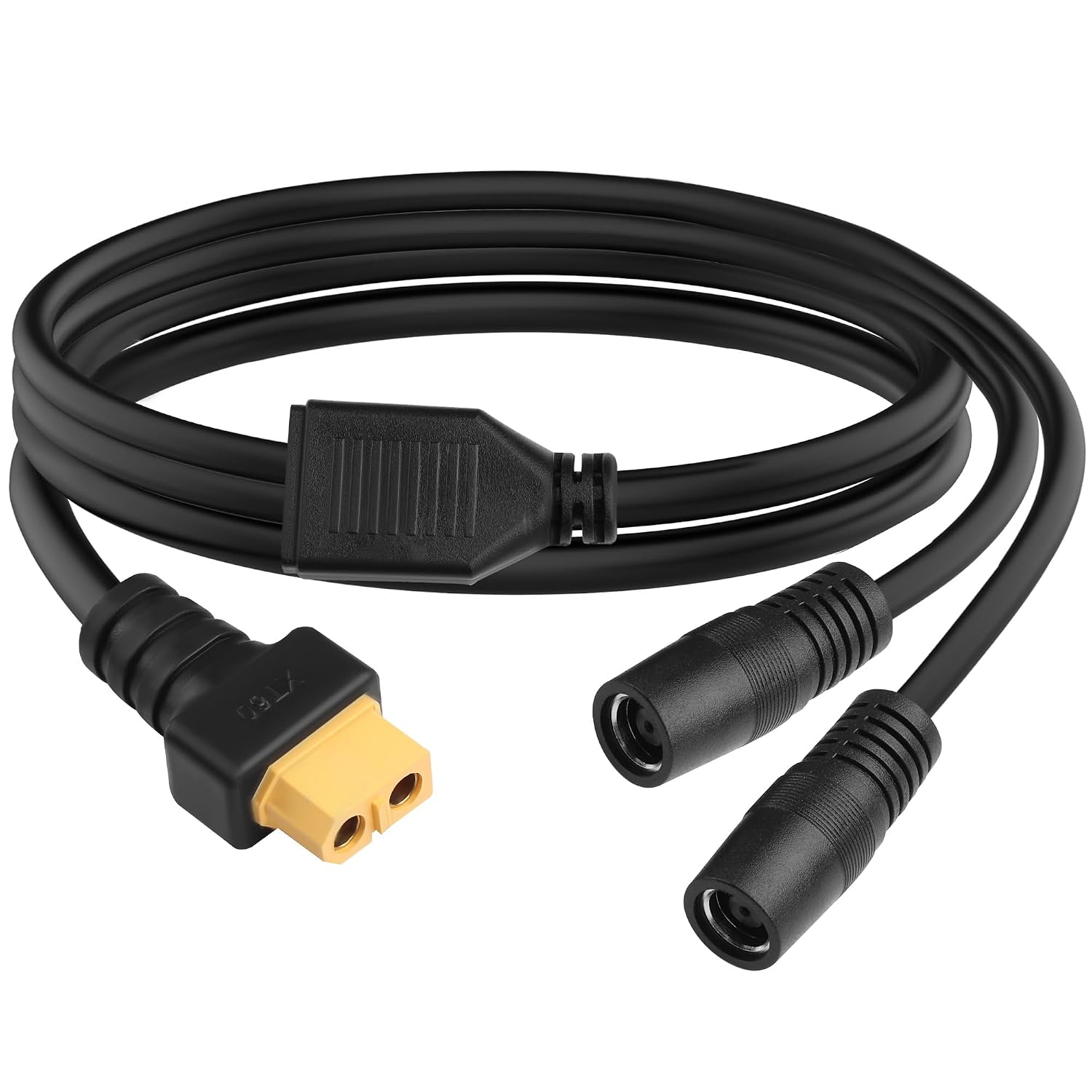 Detalle 2 de TIENFOKOTA XT60 to DC 7909 Male 90° Connector Adapter Cable, 16AWG (1ft) – Dual Output for Portable Power Stations and Solar Gear