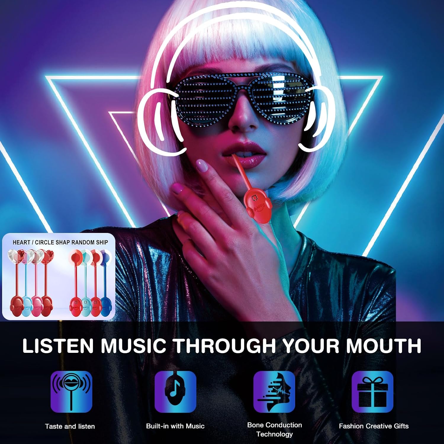 Detalle 2 de AMOS Lutscher Audio Lollipop Erdbeere Zuckerfrei Einzeln