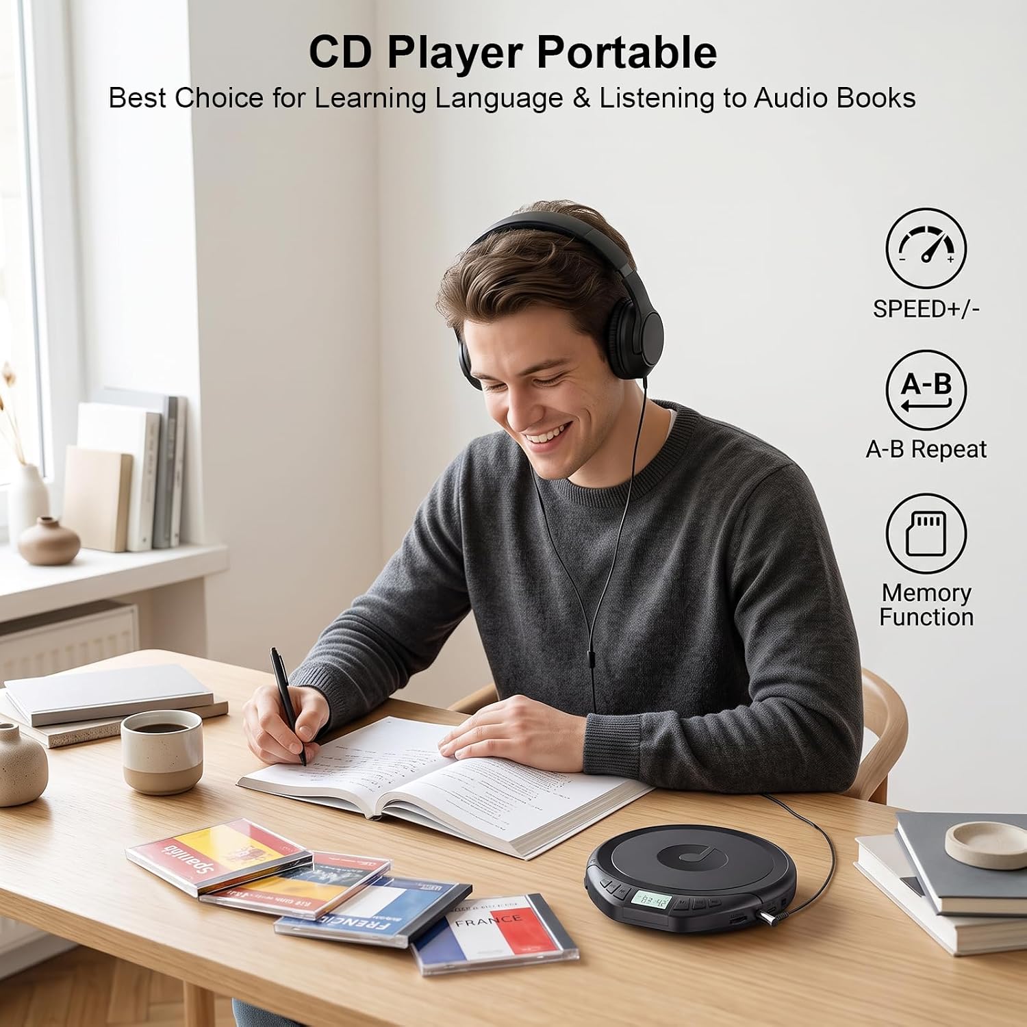 Detalle de Gueray H-01 Portable CD Player with LCD, Anti-Skip and Programmable Playback