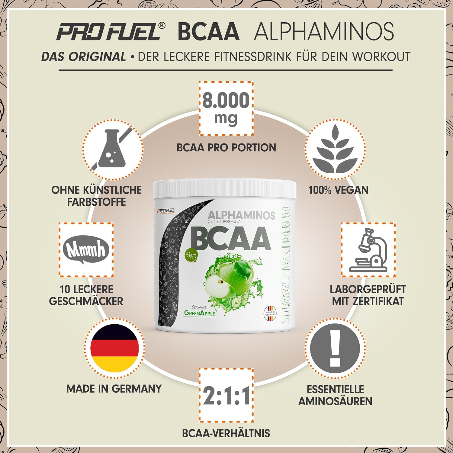 Detalle 2 de Alphaminos BCAA 300g GrĂŒner Apfel 8000 mg đ„€