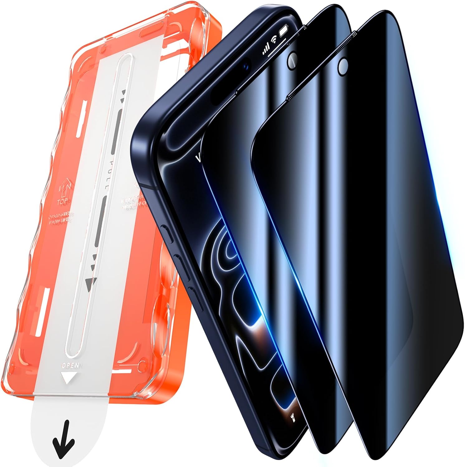 Detalle de UniqueMe Privacy Screen Protector for iPhone 17 Pro (2-Pack) – 6.3 inch, Full Coverage, Anti Spy