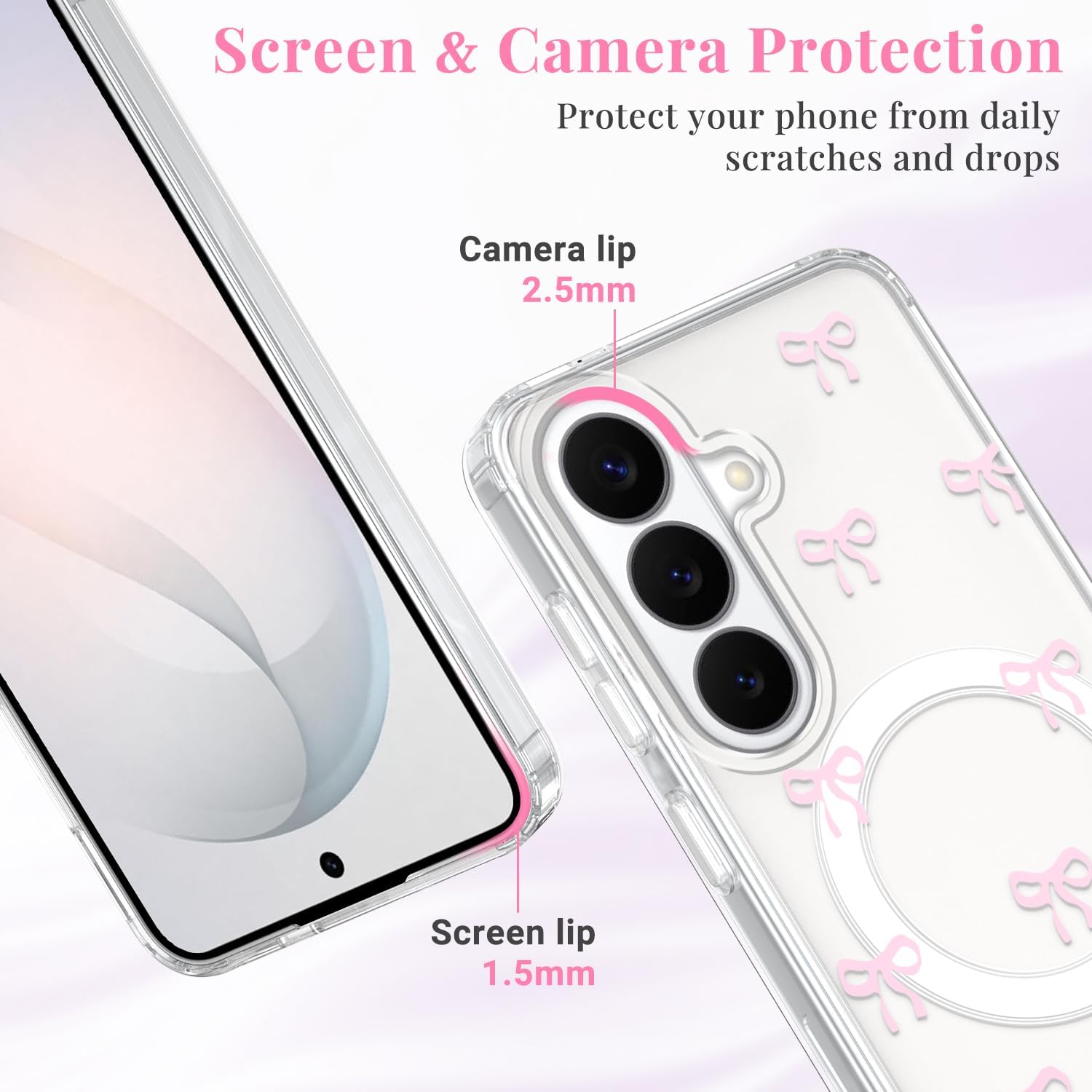 Thumbnail 5 de Magnetica Cover Rosa per Samsung Galaxy S26 — Custodia trasparente con fiocco rosa, protezione antiurto e supporto MagSafe