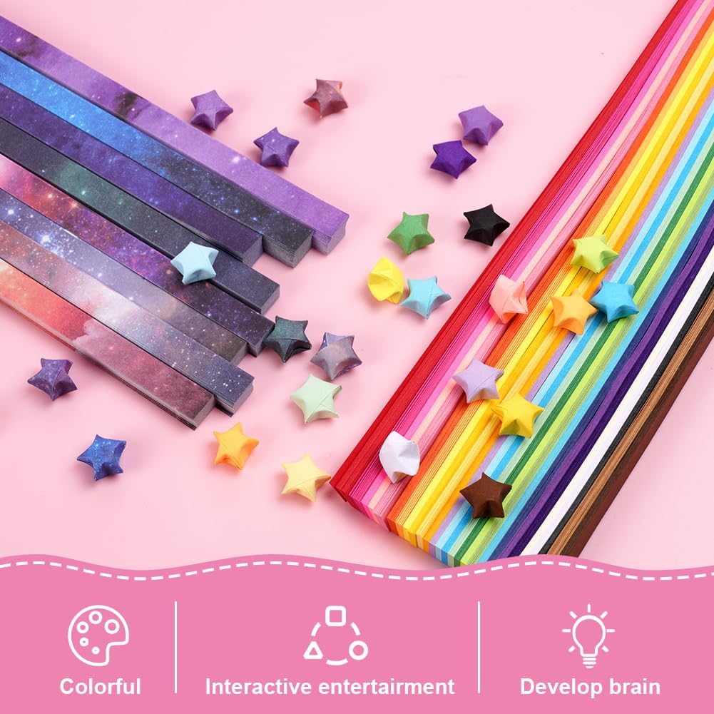 Detalle de OFFCUP Lucky Star Origami Paper Strips, 1,080 Pieces in 27 Colours and Gradients