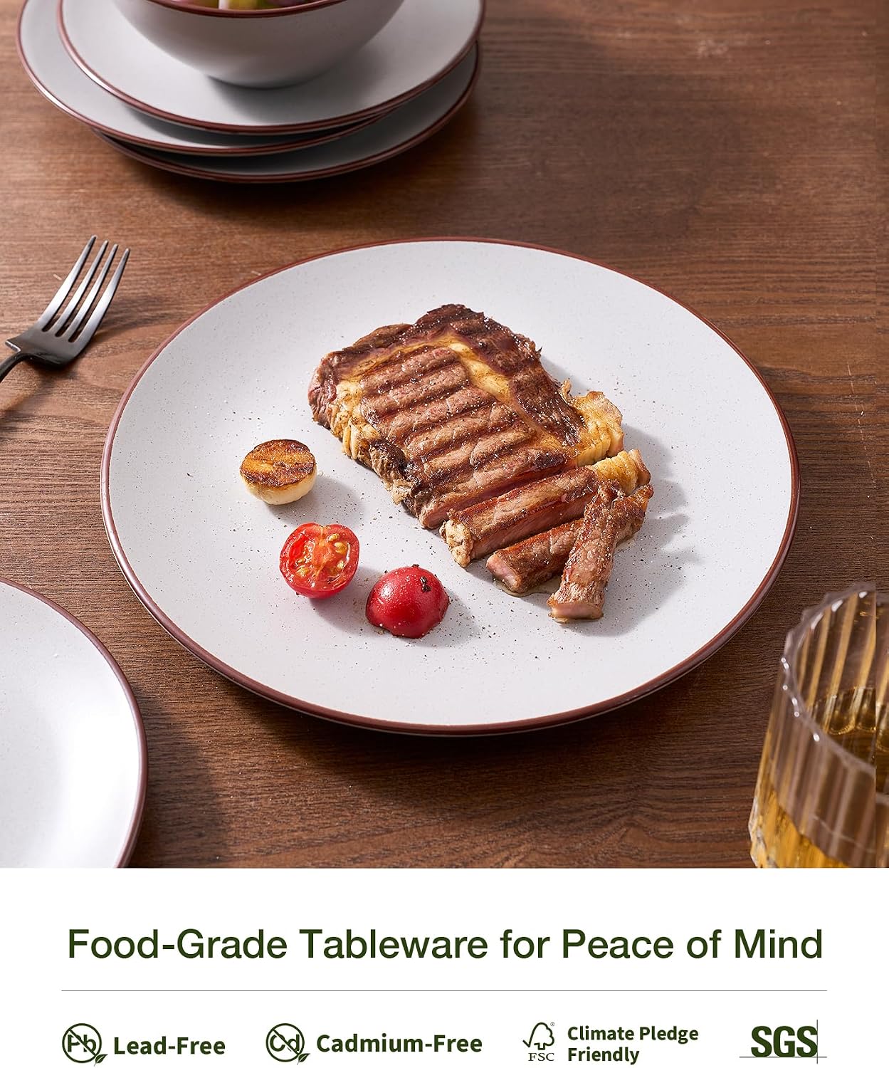 Thumbnail 3 de Famiware Venus Plates and Bowls Sets with Trim, 24 Pieces Speckled Stoneware Dinnerware for 8