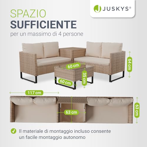 Thumbnail 5 de Juskys set da giardino Santorini in polyrattan crema – Salotto con tavolino e box protettivo