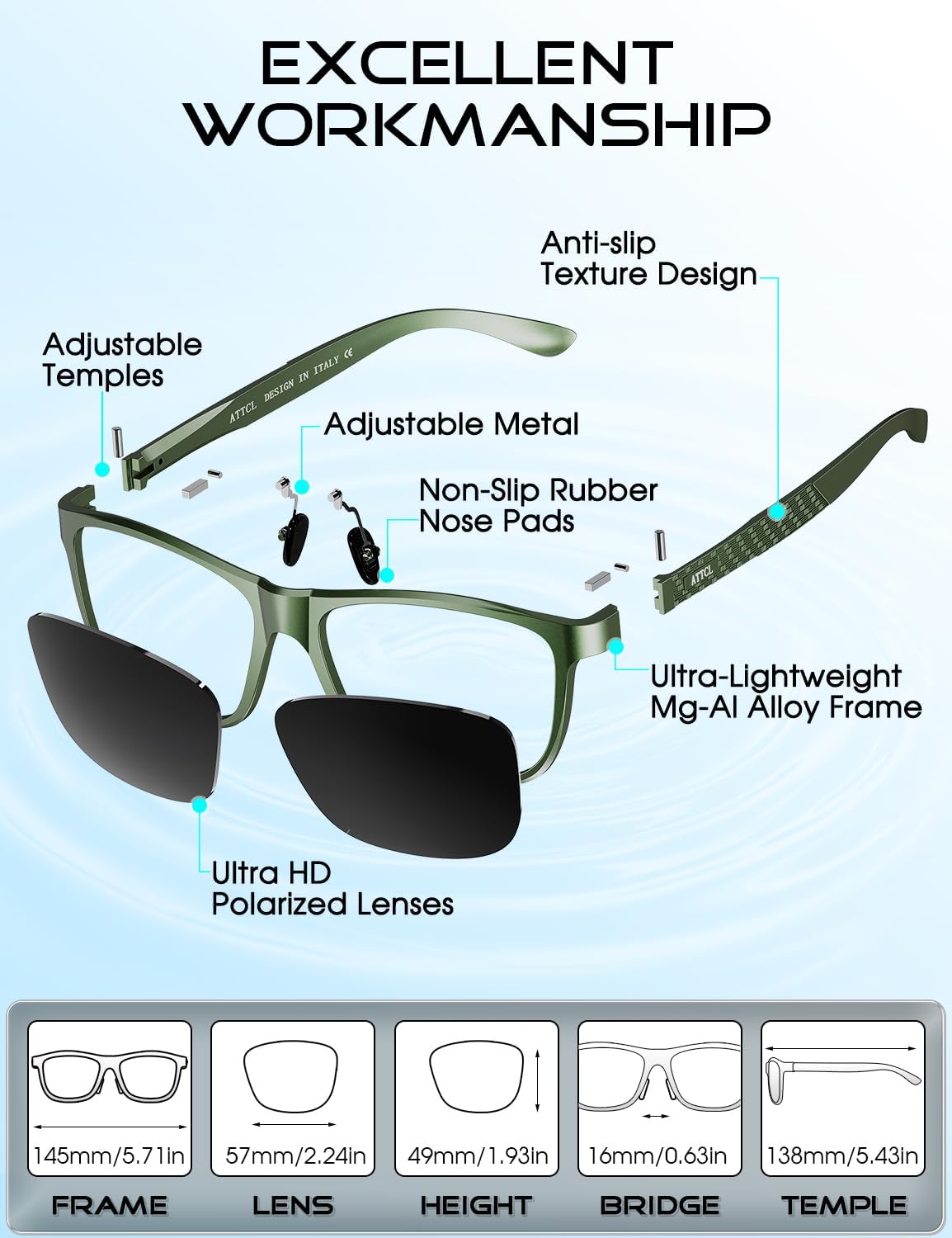Detalle de ATTCL Herren-Sonnenbrille polarisiert für Autofahren mit UV400-Schutz, leichter AL-MG Rahmen & verspiegelter Scheibe