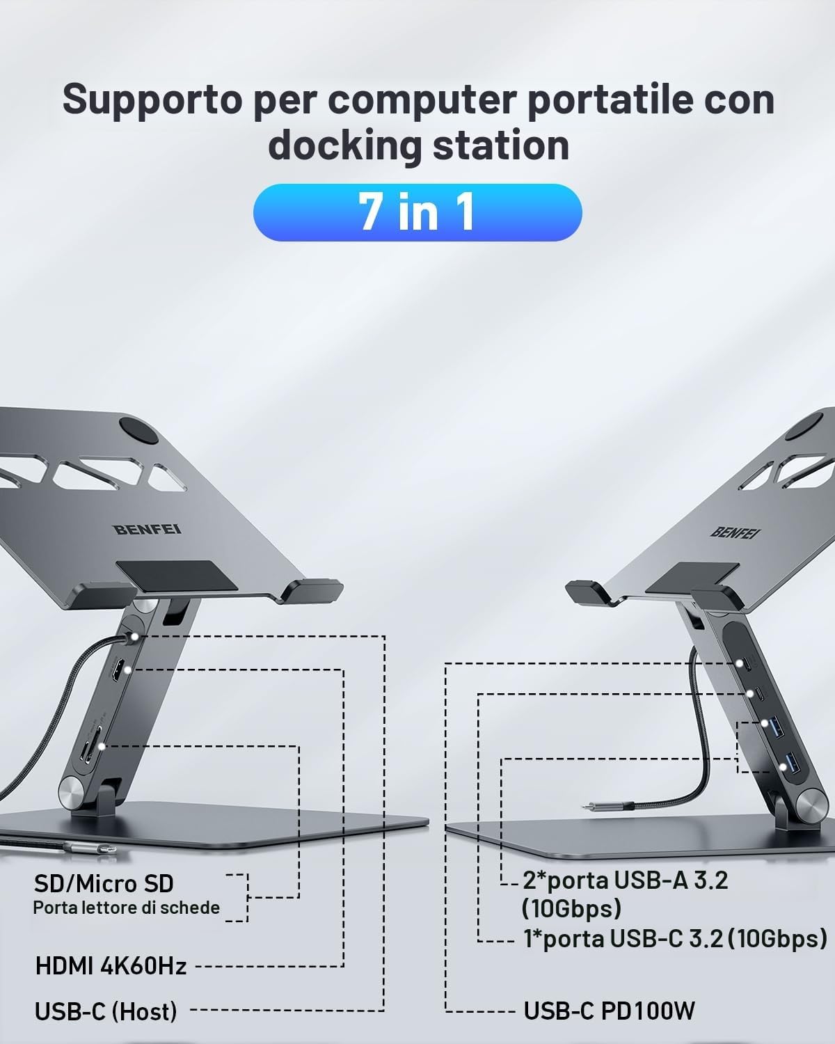 Detalle 2 de BENFEI Supporto laptop con docking 100W