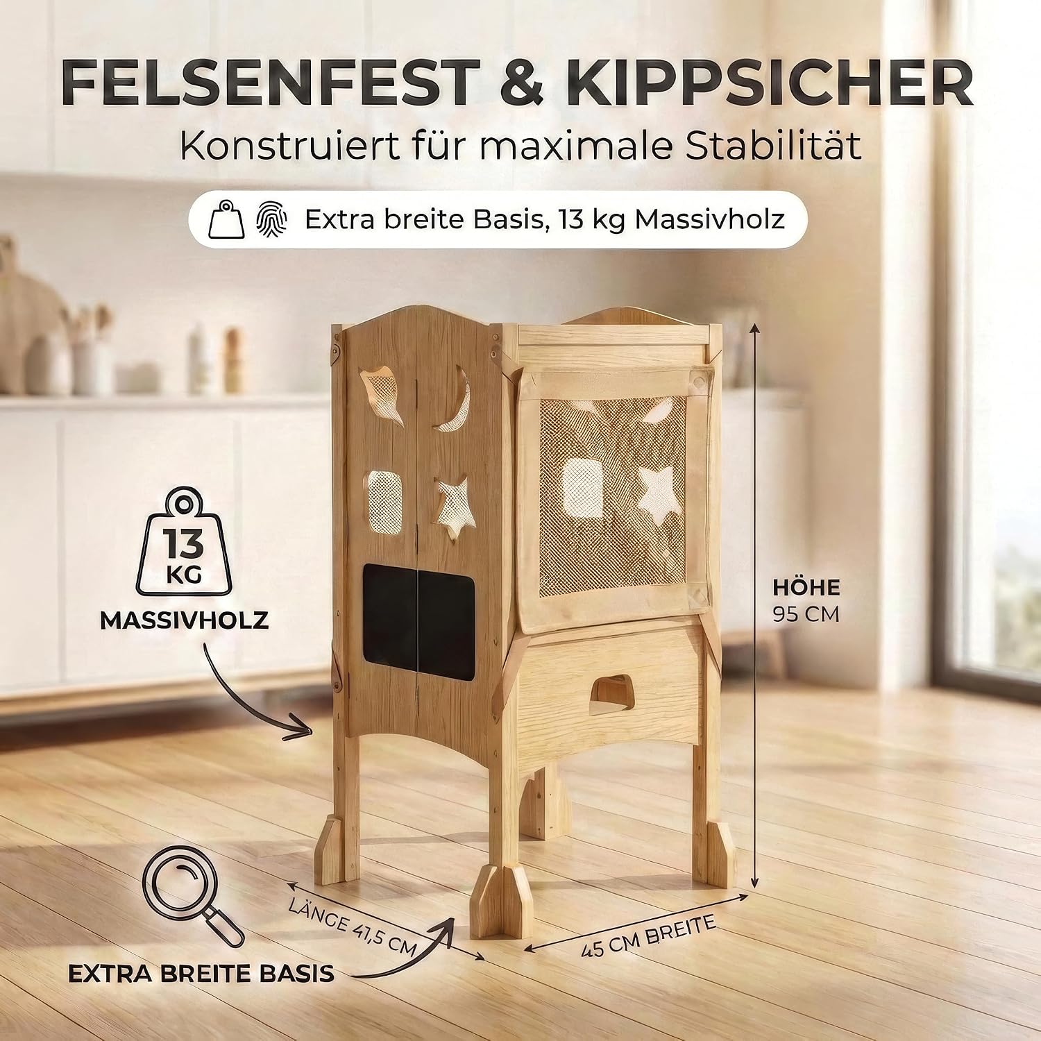 Detalle 2 de BabybeFun Lernturm ab 1 Jahr, klappbar mit 360° Sicherheitsnetz & Anti-Kipp-Schutz