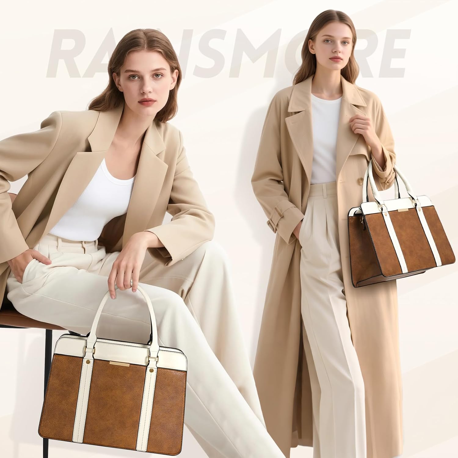 Thumbnail 1 de RAINSMORE 3-Piece Handbag Set for Women (Tote, Crossbody & Coin Purse) with PU Leather Top Handle and Shoulder Strap