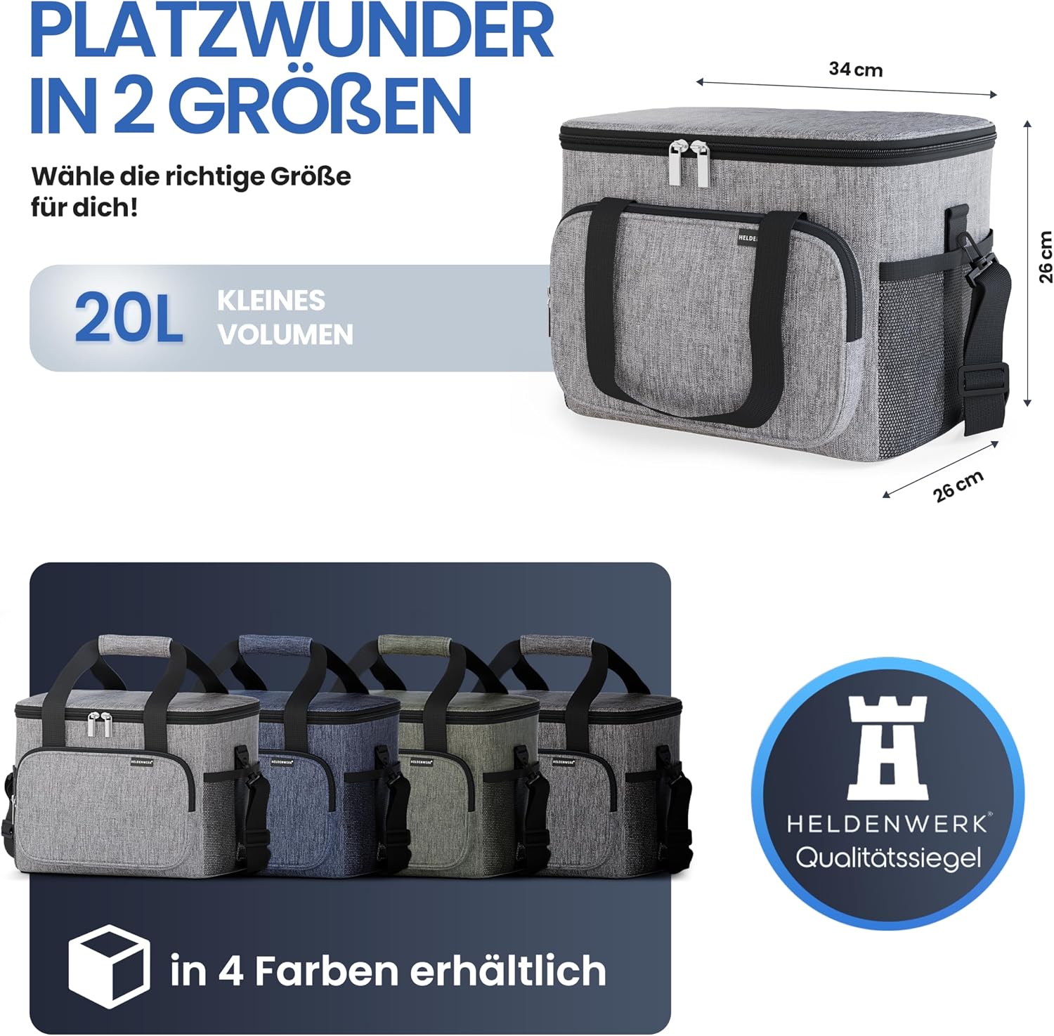 Detalle de HELDENWERK Kühltasche groß faltbar – 12h Kühlleistung, wasserdicht & auslaufsicher