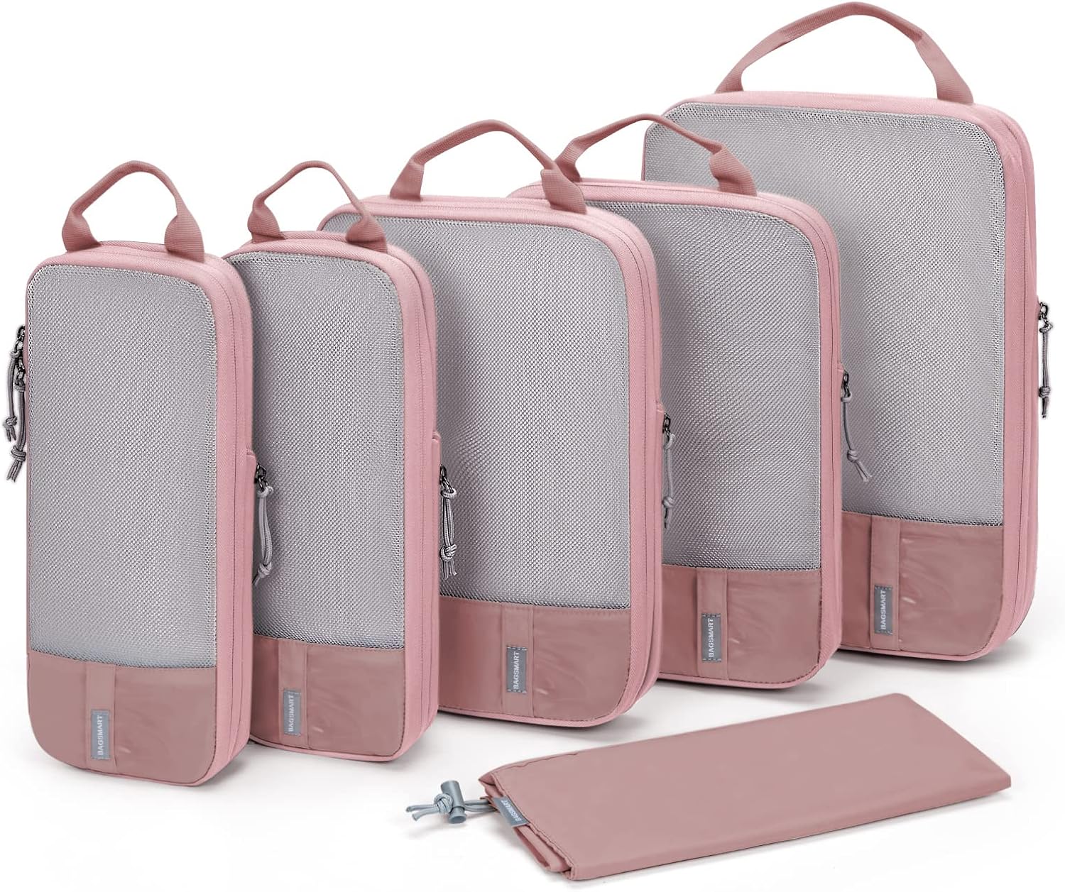 Detalle de BAGSMART Compression Packing Cubes (6-pack) in Dark Pink with Label Pocket