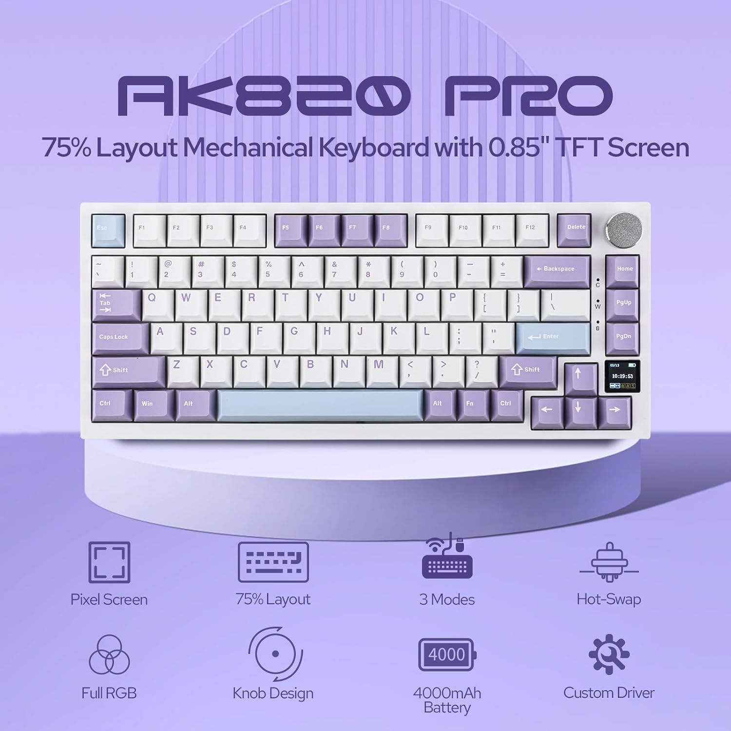 Thumbnail 1 de EPOMAKER Ajazz AK820 Pro (75 %) clavier mécanique sans fil BT/2,4 GHz, TFT RGB