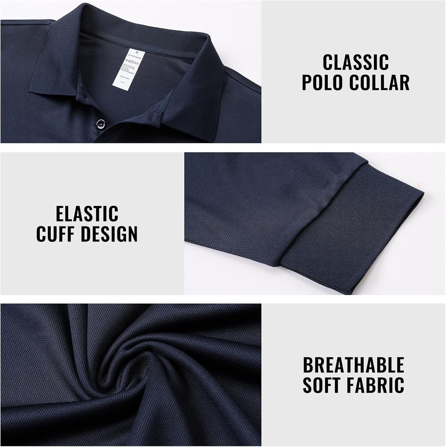 Detalle de ZENGVEE Men's Long Sleeve Polo Shirts – 3 Pack